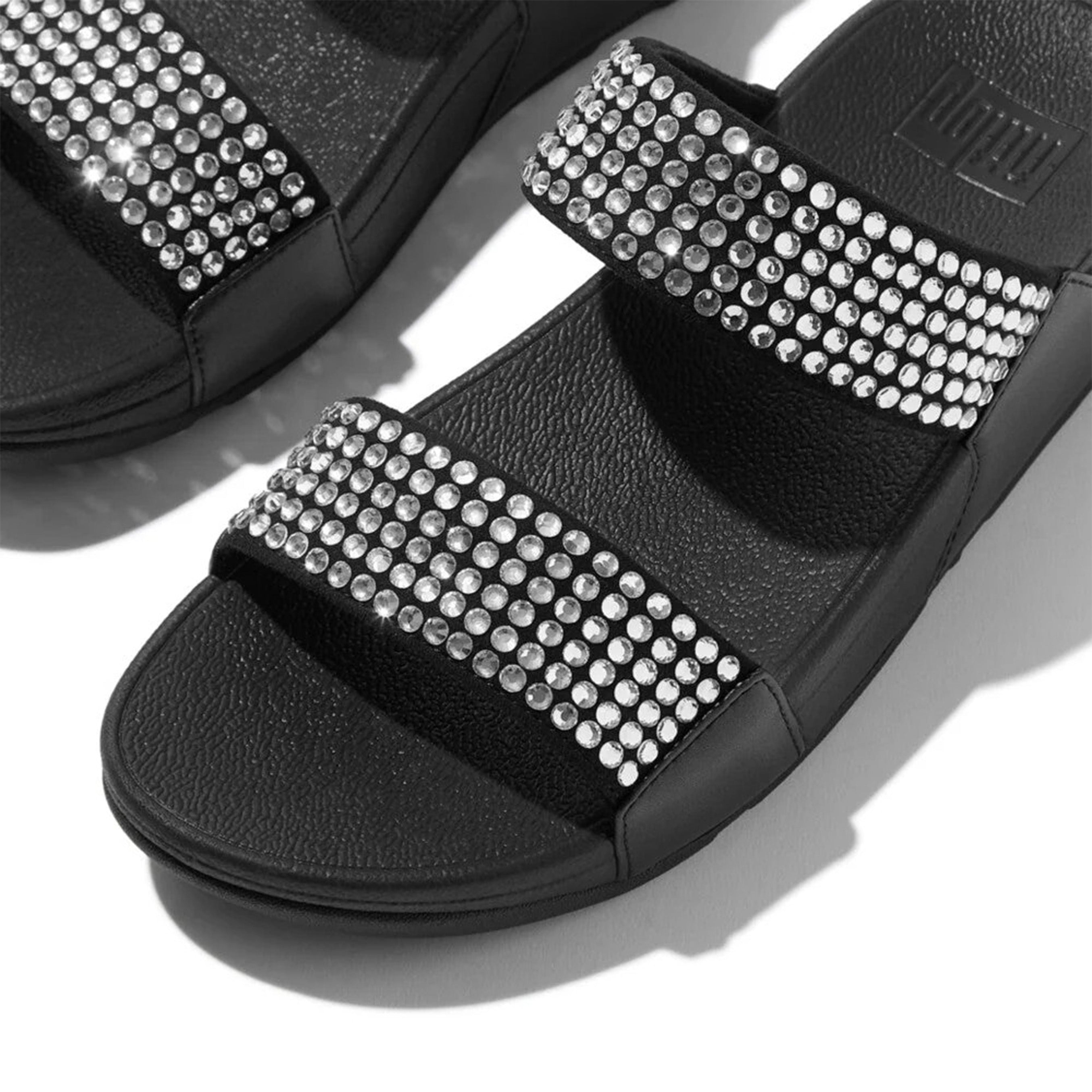 Fitflop Lulu Maxi-Crystal Two-Bar Slides #color_Black