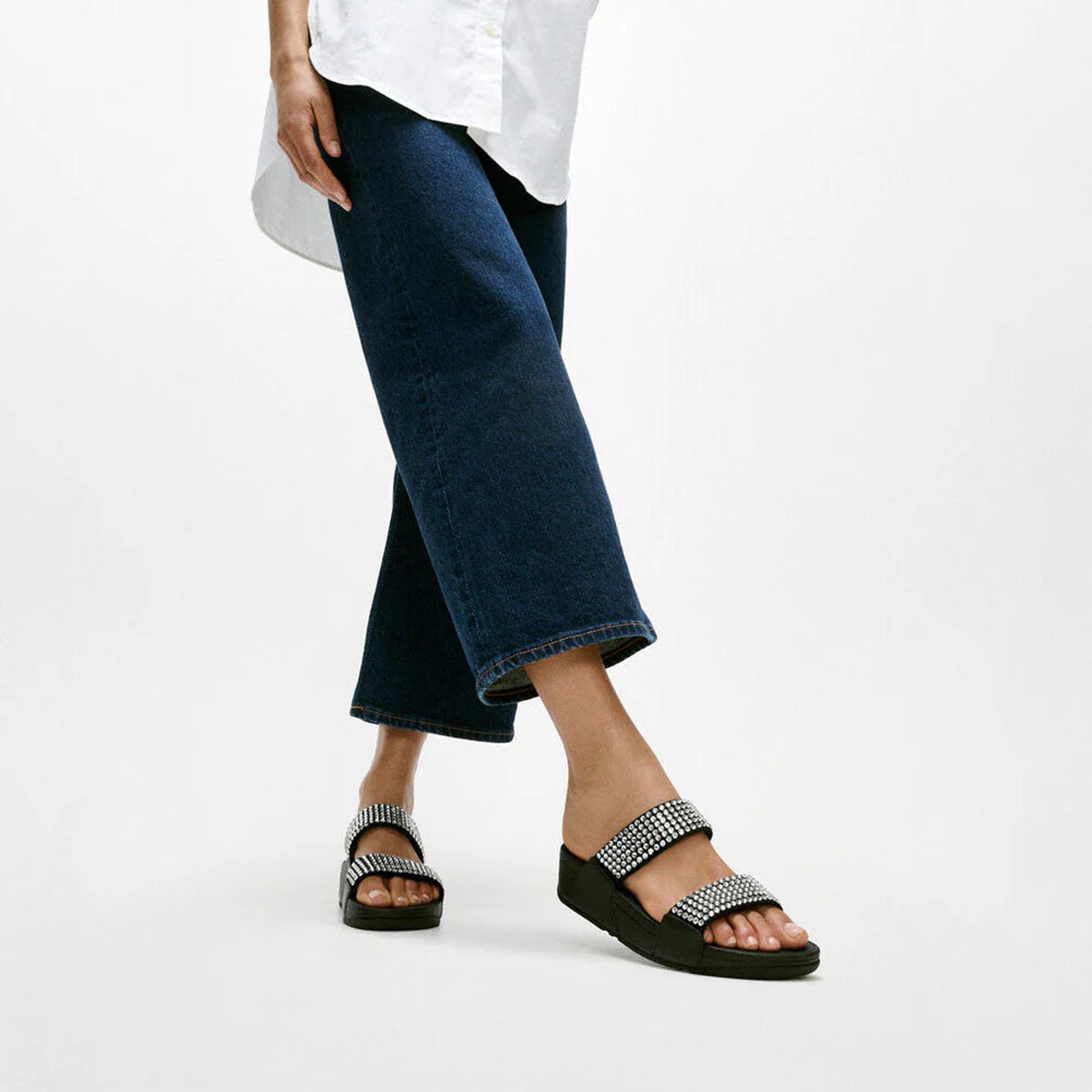 Fitflop Lulu Maxi-Crystal Two-Bar Slides #color_Black