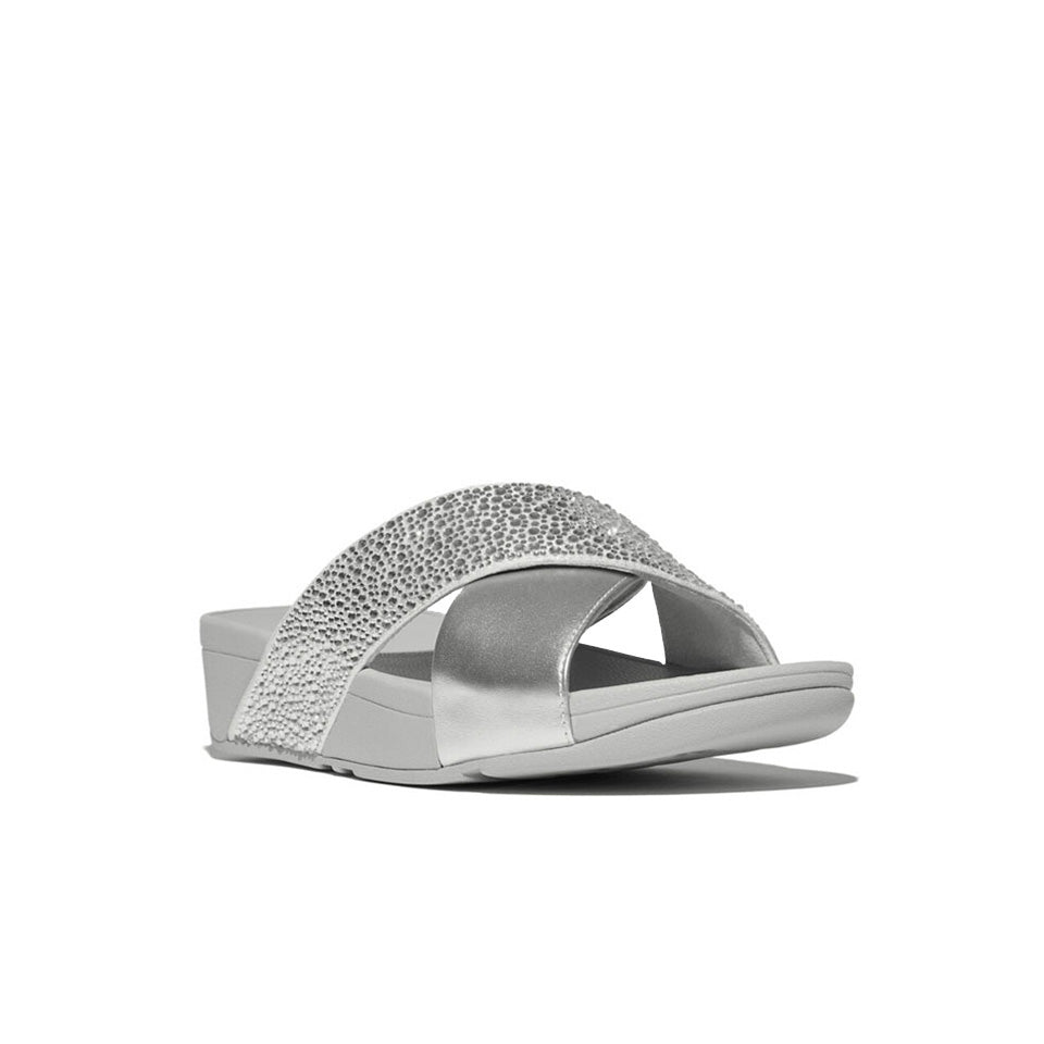 Fitflop Lulu Crystal-Mix Metallic Cross Slides #color_Silver