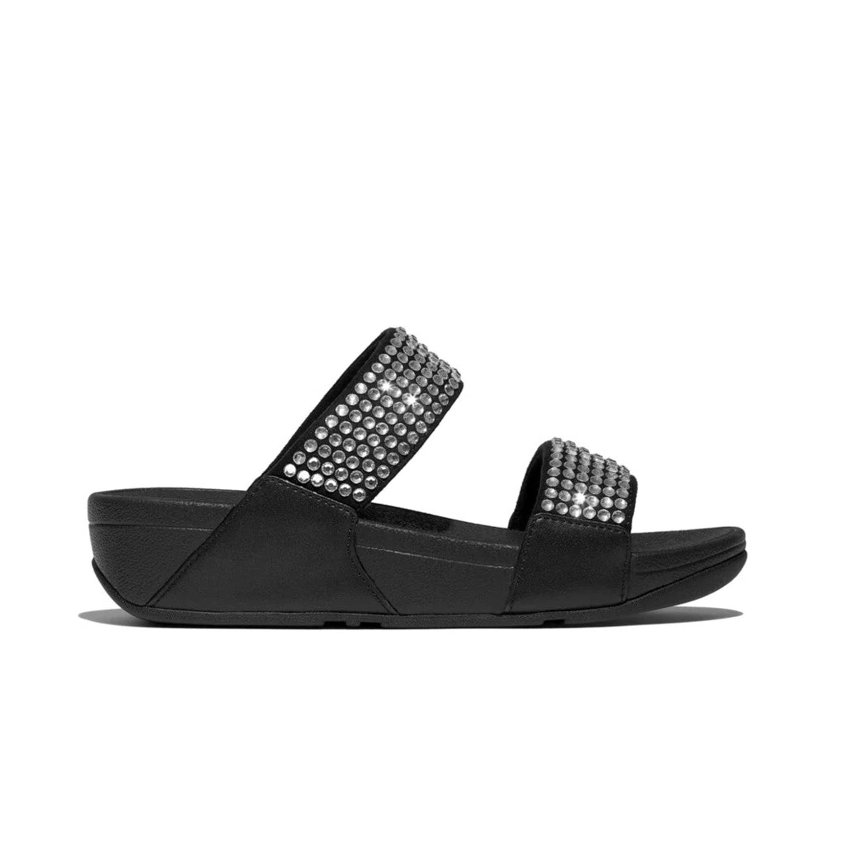 Fitflop Lulu Maxi-Crystal Two-Bar Slides #color_Black