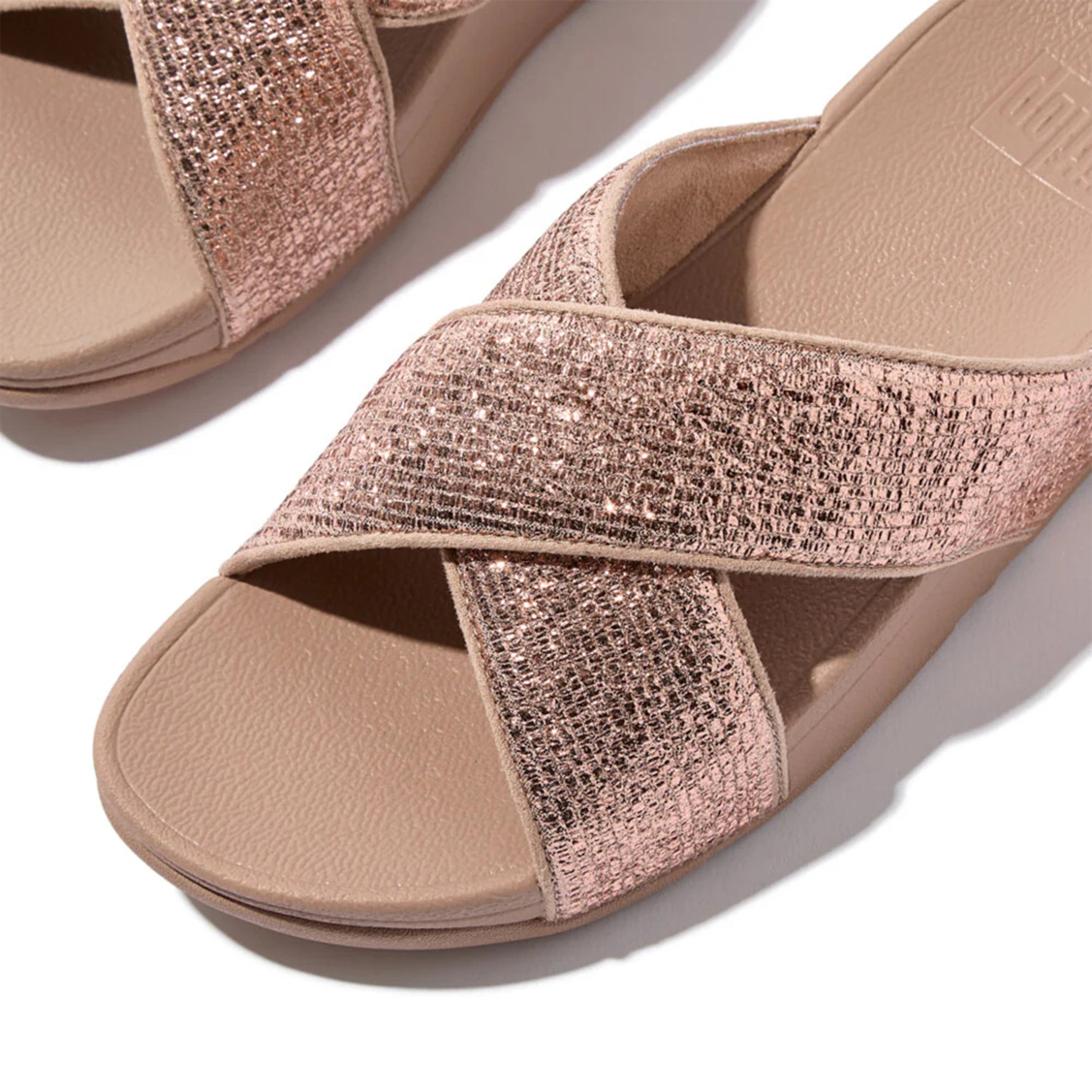 Fitflop Lulu Crinkled-Shimmer Cross Slides #color_Beige