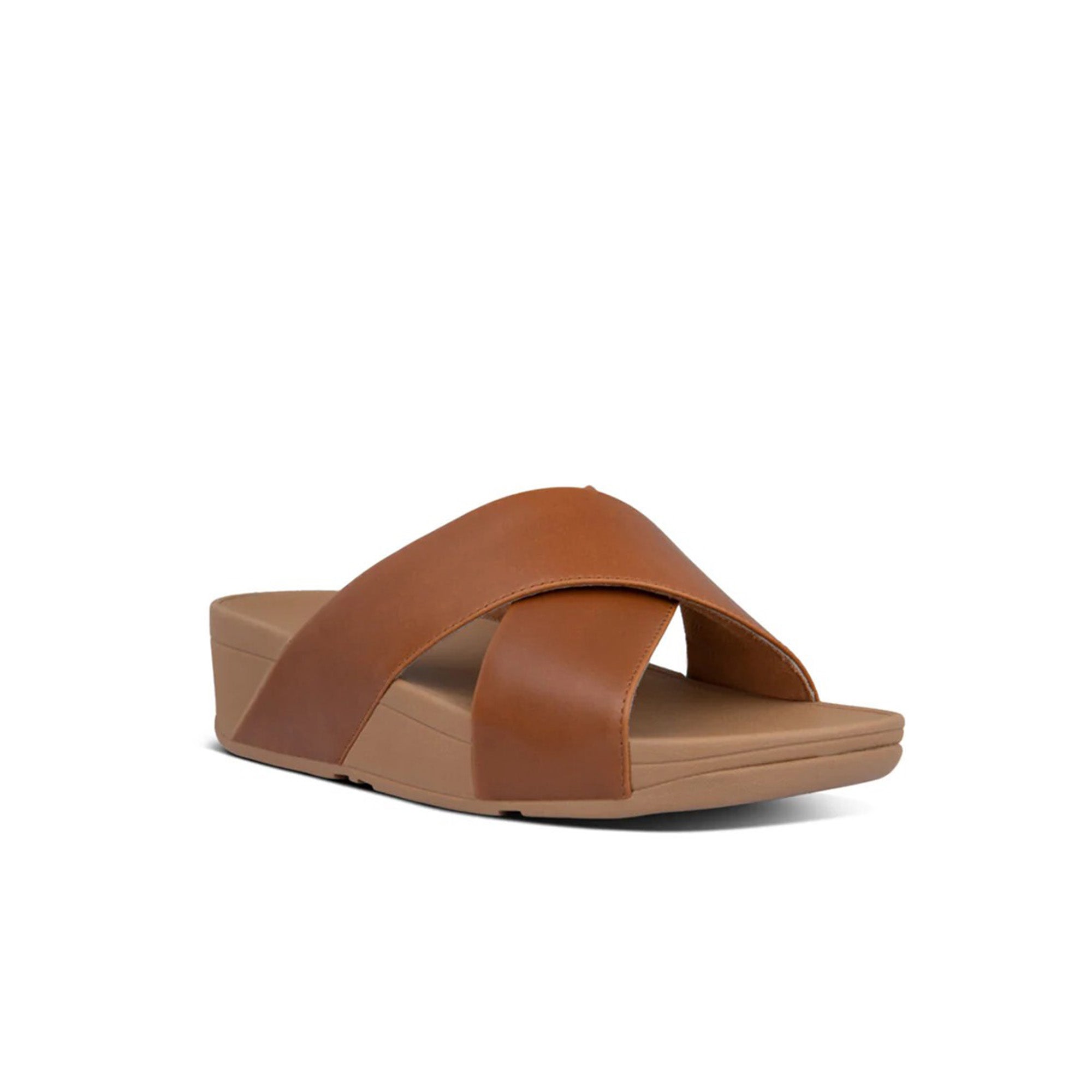 Fitflop Lulu Cross Slide Leather Sandals #color_Brown
