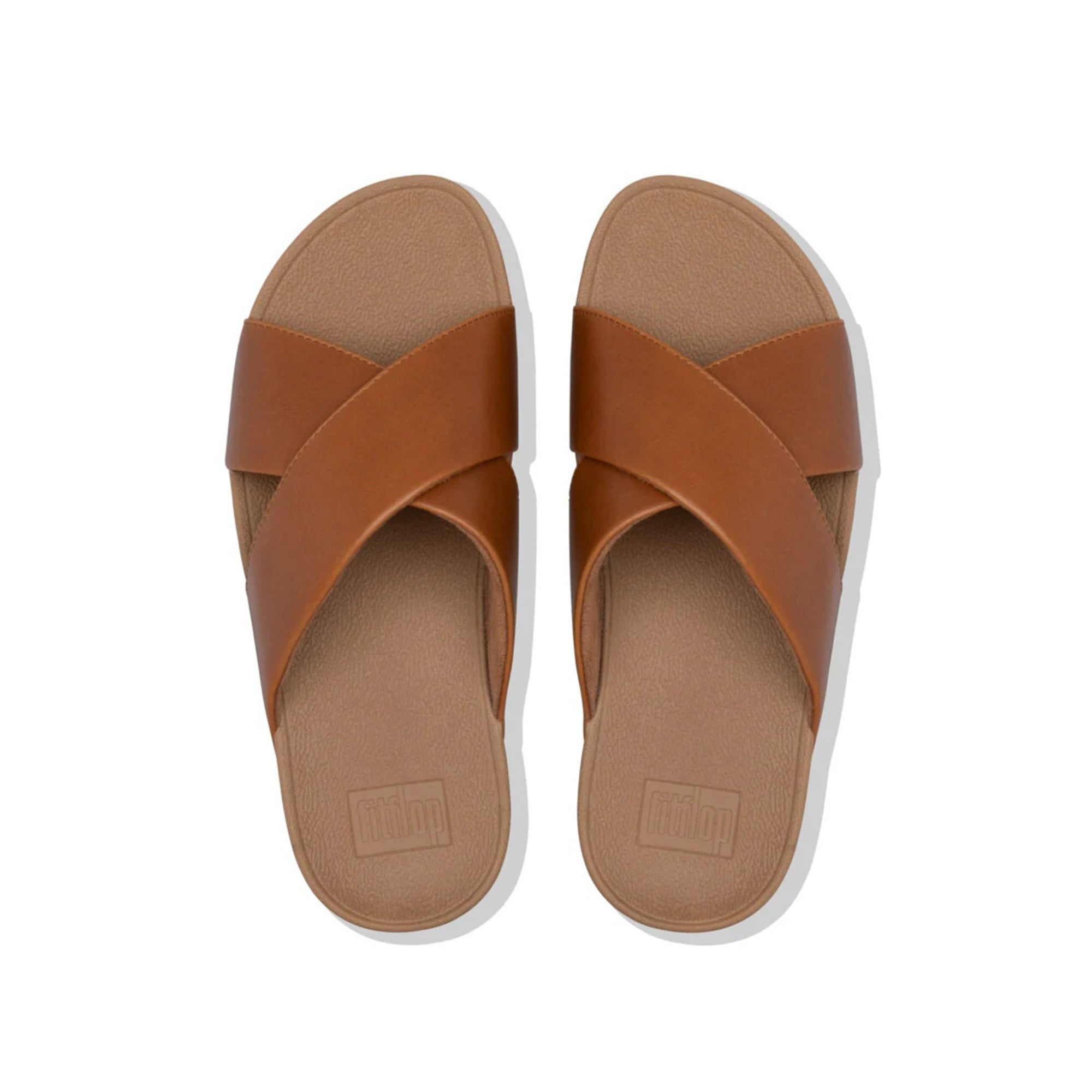 Fitflop Lulu Cross Slide Leather Sandals #color_Brown