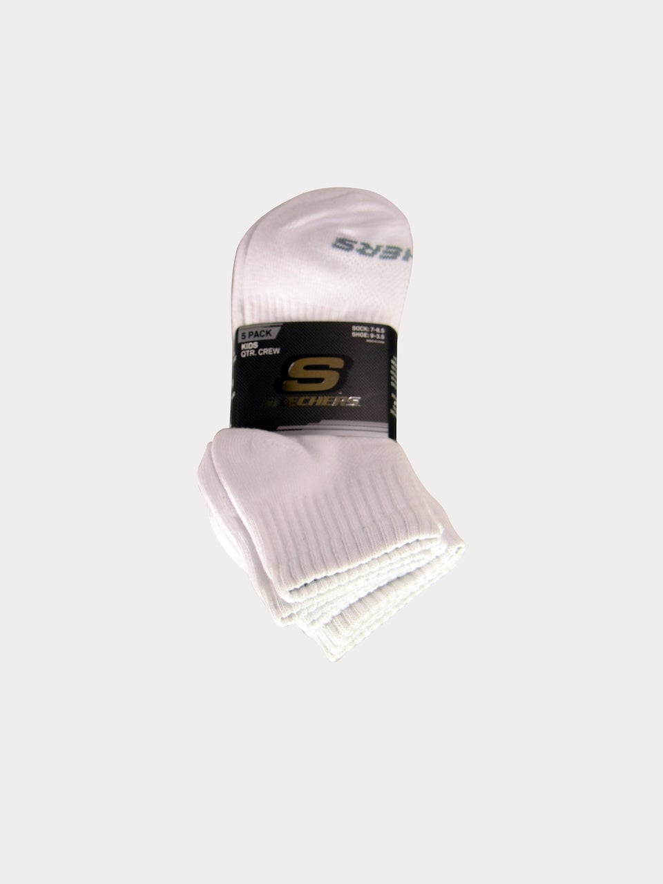 Skechers Kids 5 Pack Unisex Non Terry Qtr Crew Shipper Socks #color_White