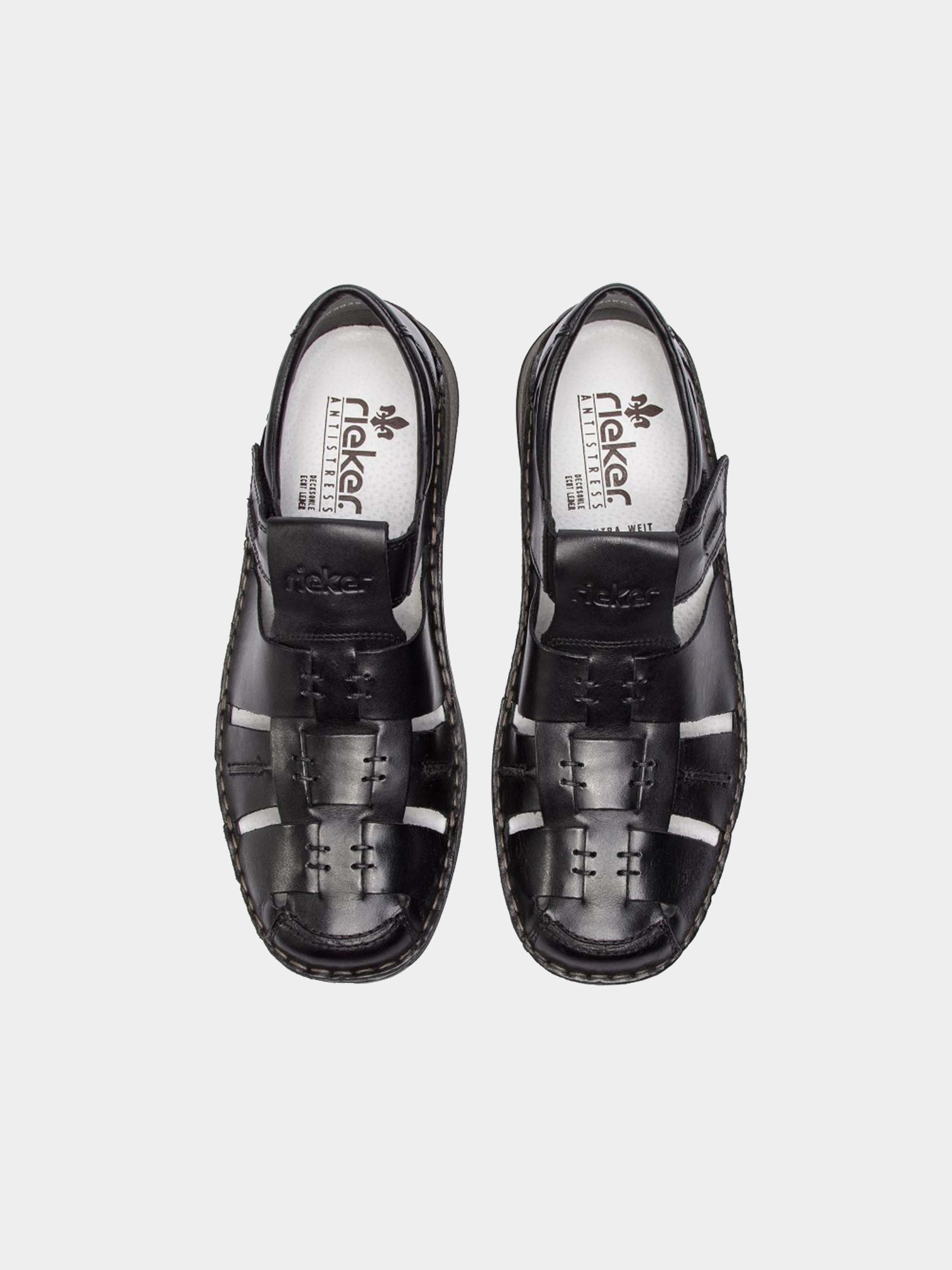 Rieker 05275 Men's Hook and Loop Leather Shoes #color_Black