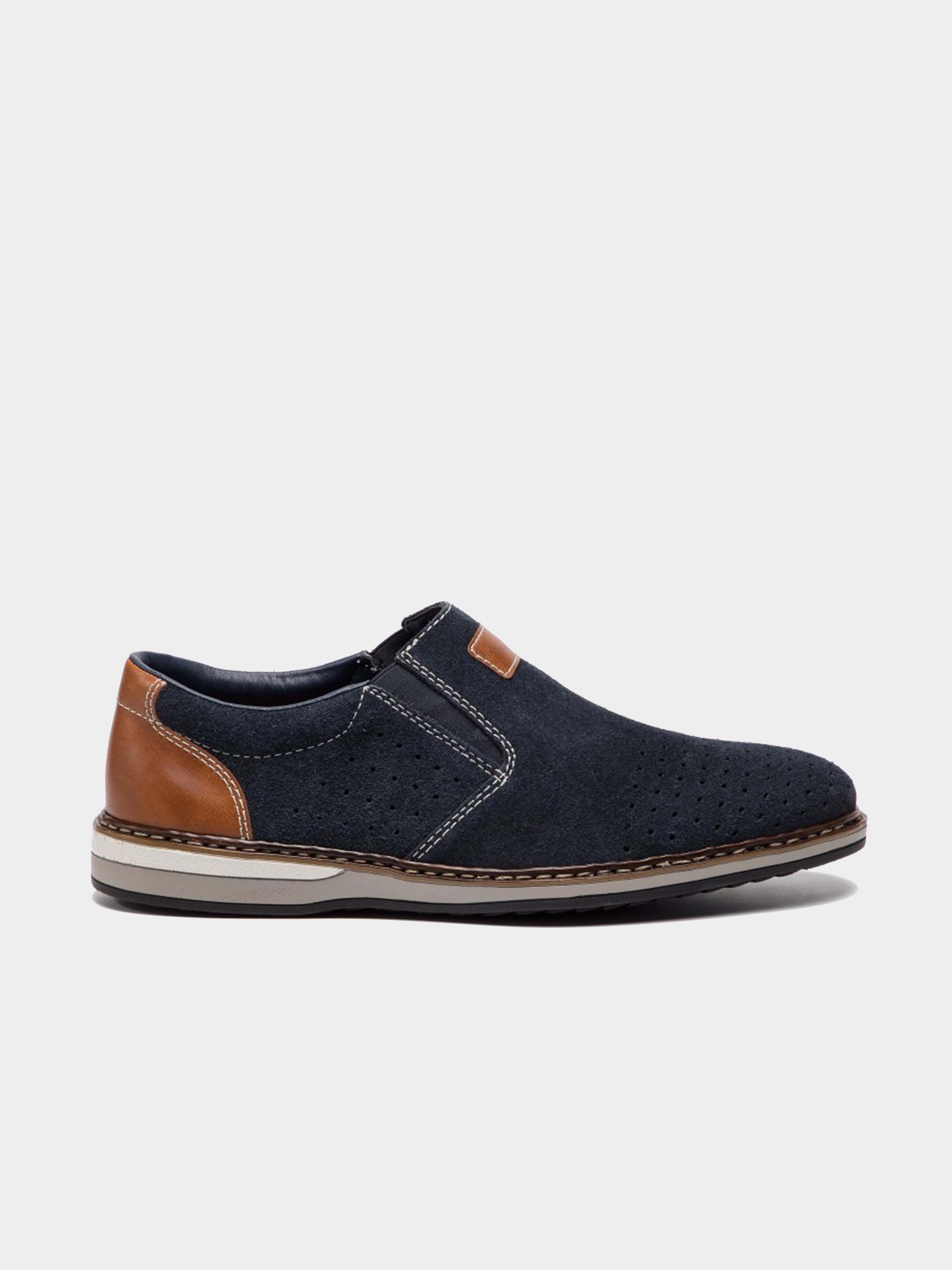 Rieker 16861 Men's Suede Slip On Shoes #color_Blue