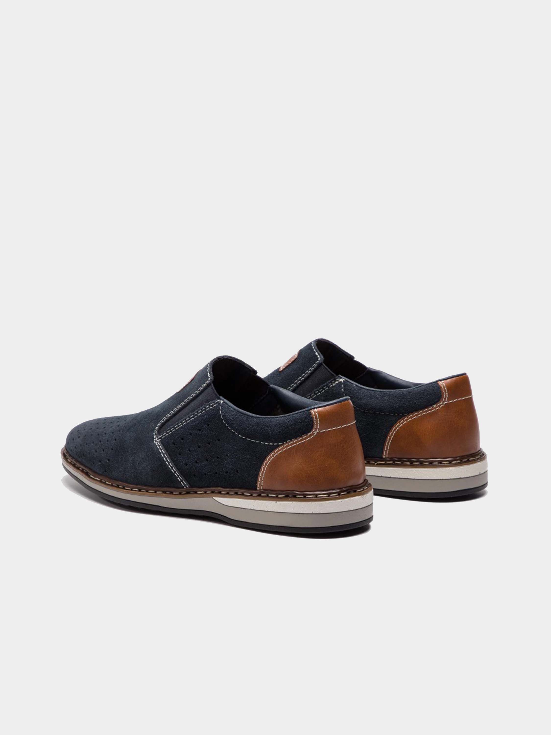 Rieker 16861 Men's Suede Slip On Shoes #color_Blue