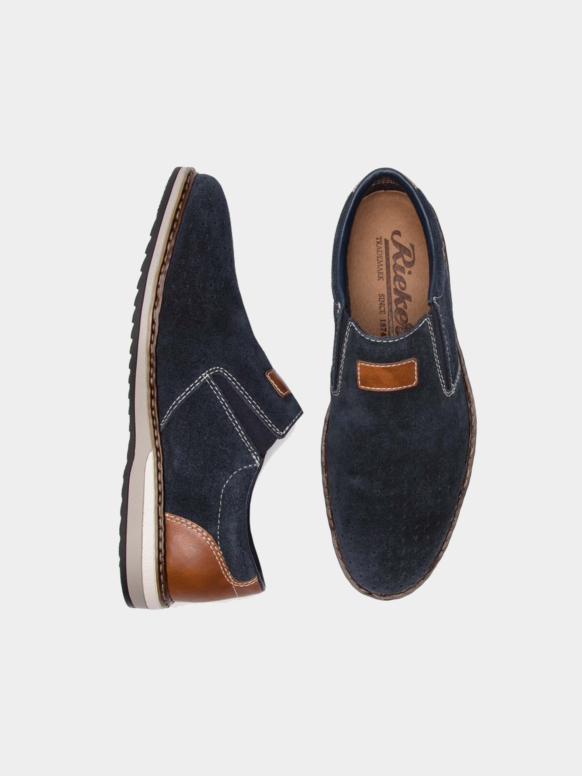 Rieker 16861 Men's Suede Slip On Shoes #color_Blue