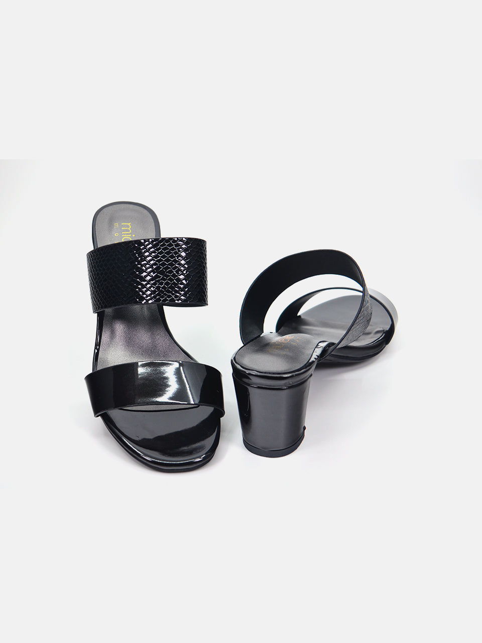 Michelle Morgan 914RJ192 Women's Checked Patent Heeled Sandals #color_Black