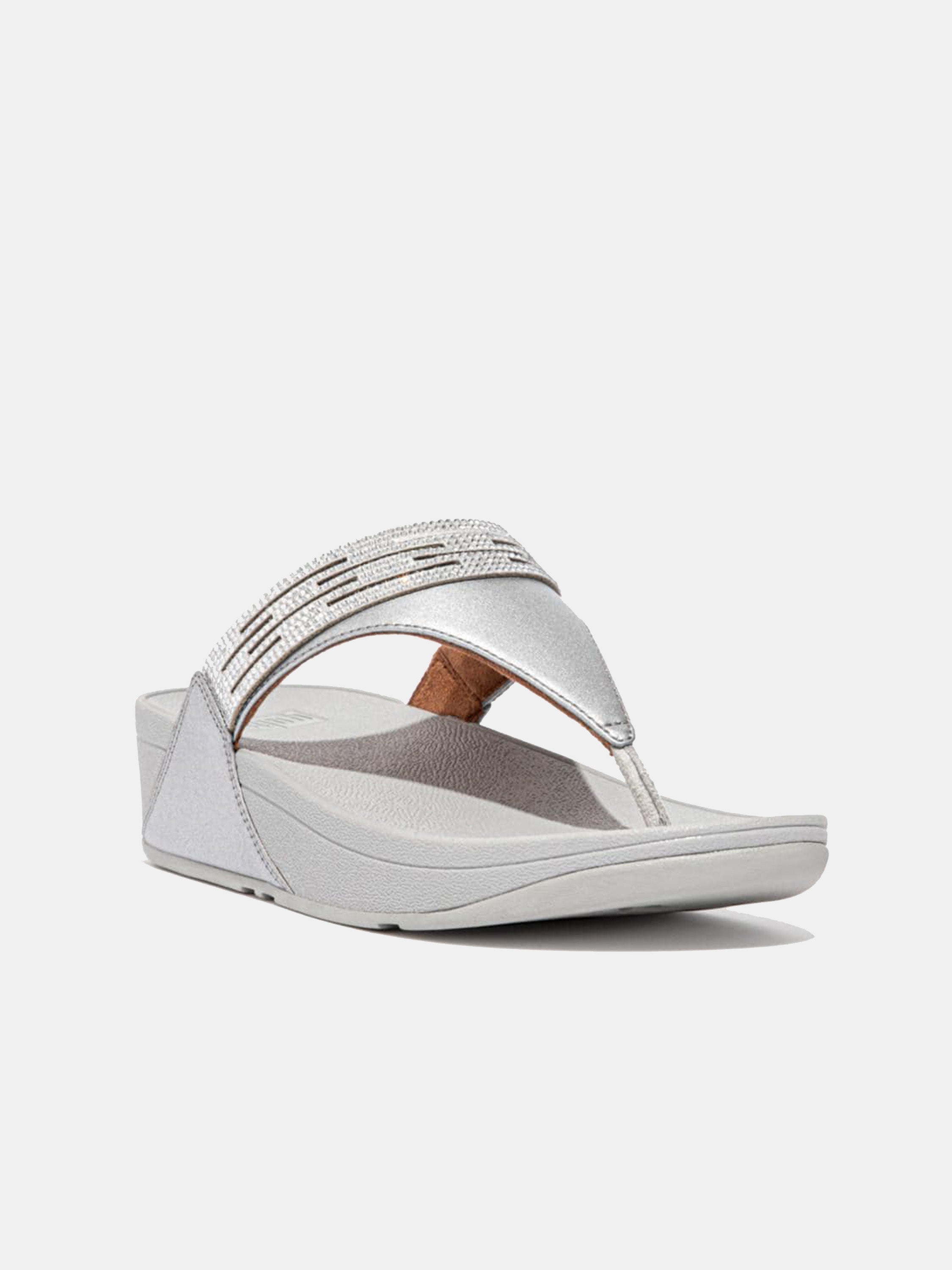 FitFlop Lulu Women's Lasercrystal Leather Toe-Post Sandals #color_Silver