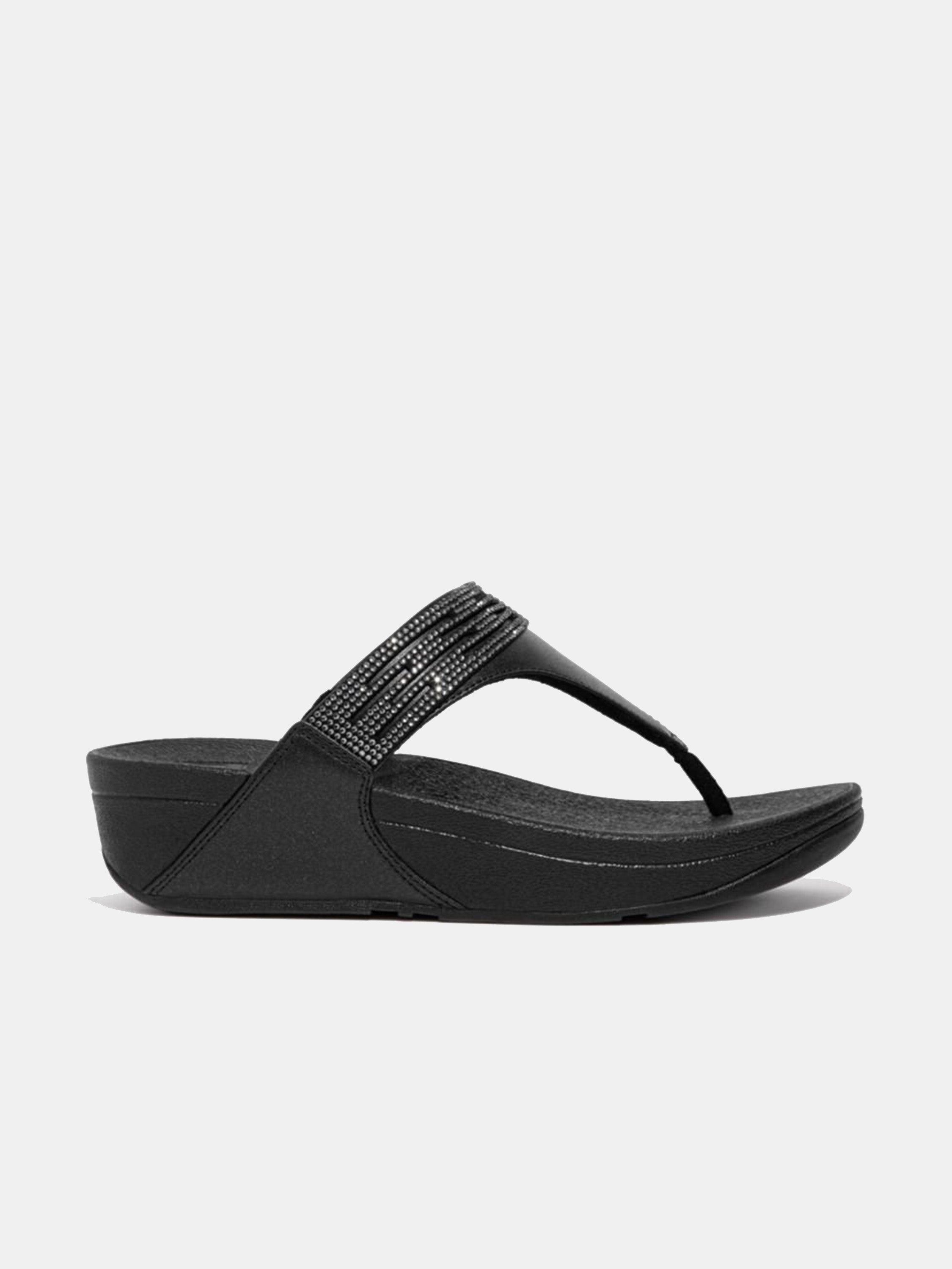 FitFlop Lulu Women's Lasercrystal Leather Toe-Post Sandals #color_Black