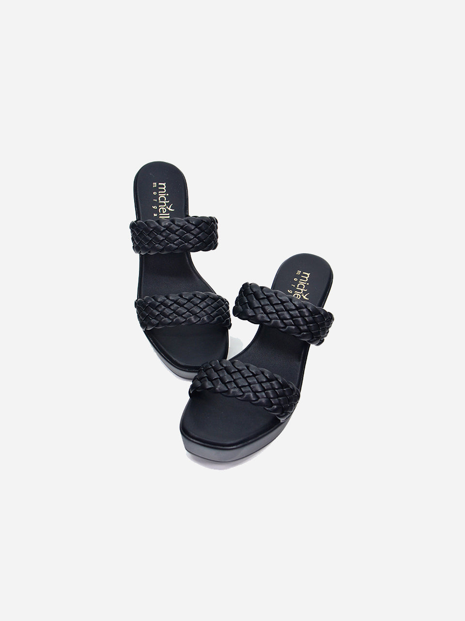 Michelle Morgan 114RJ85E Women's Braided Strap Sandals #color_Black