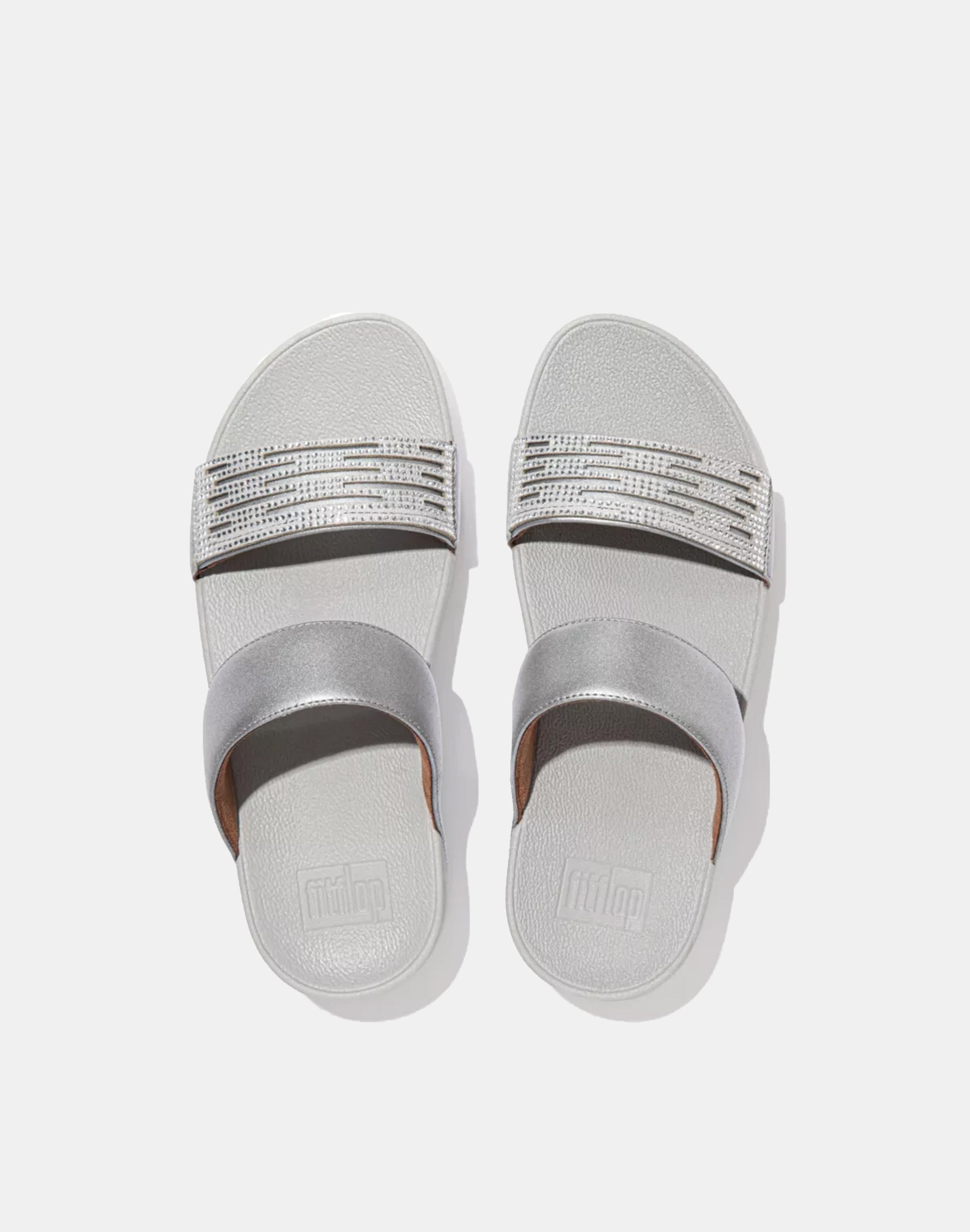 Fitflop Women's Lulu Lasercrystal Leather Slides #color_Silver