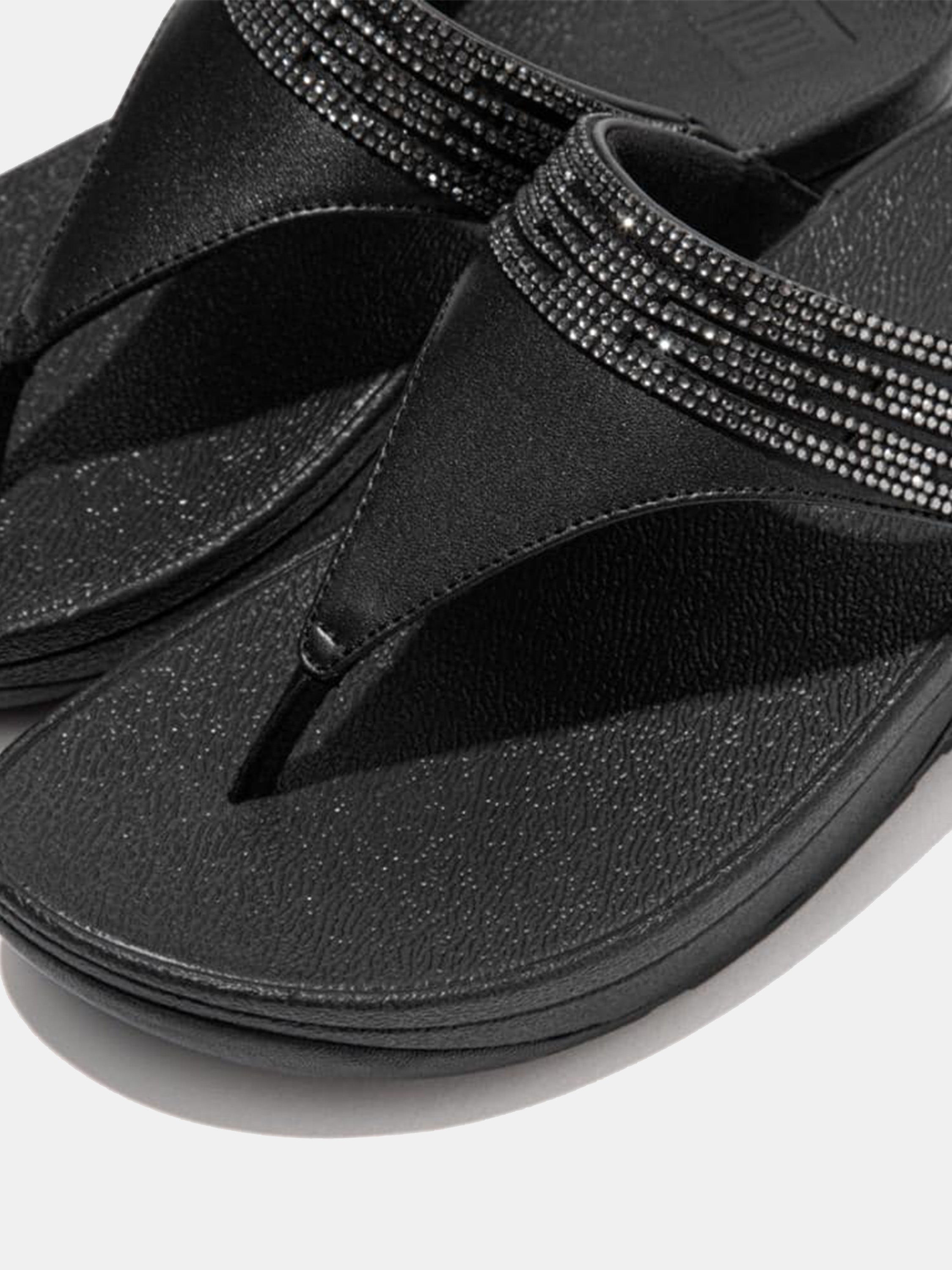 FitFlop Lulu Women's Lasercrystal Leather Toe-Post Sandals #color_Black