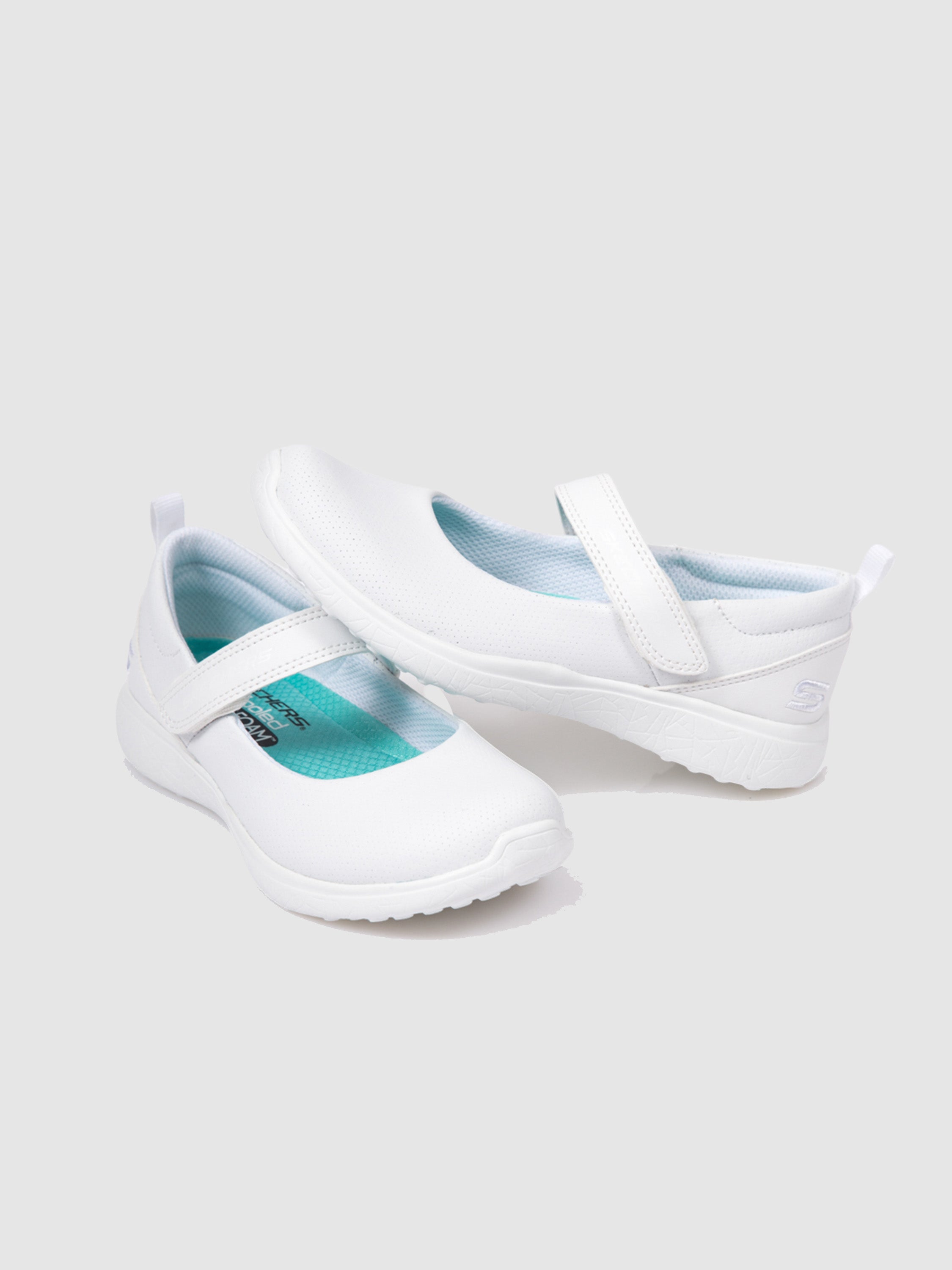 Skechers Girls Microburst - Scholar Holler Shoes #color_White