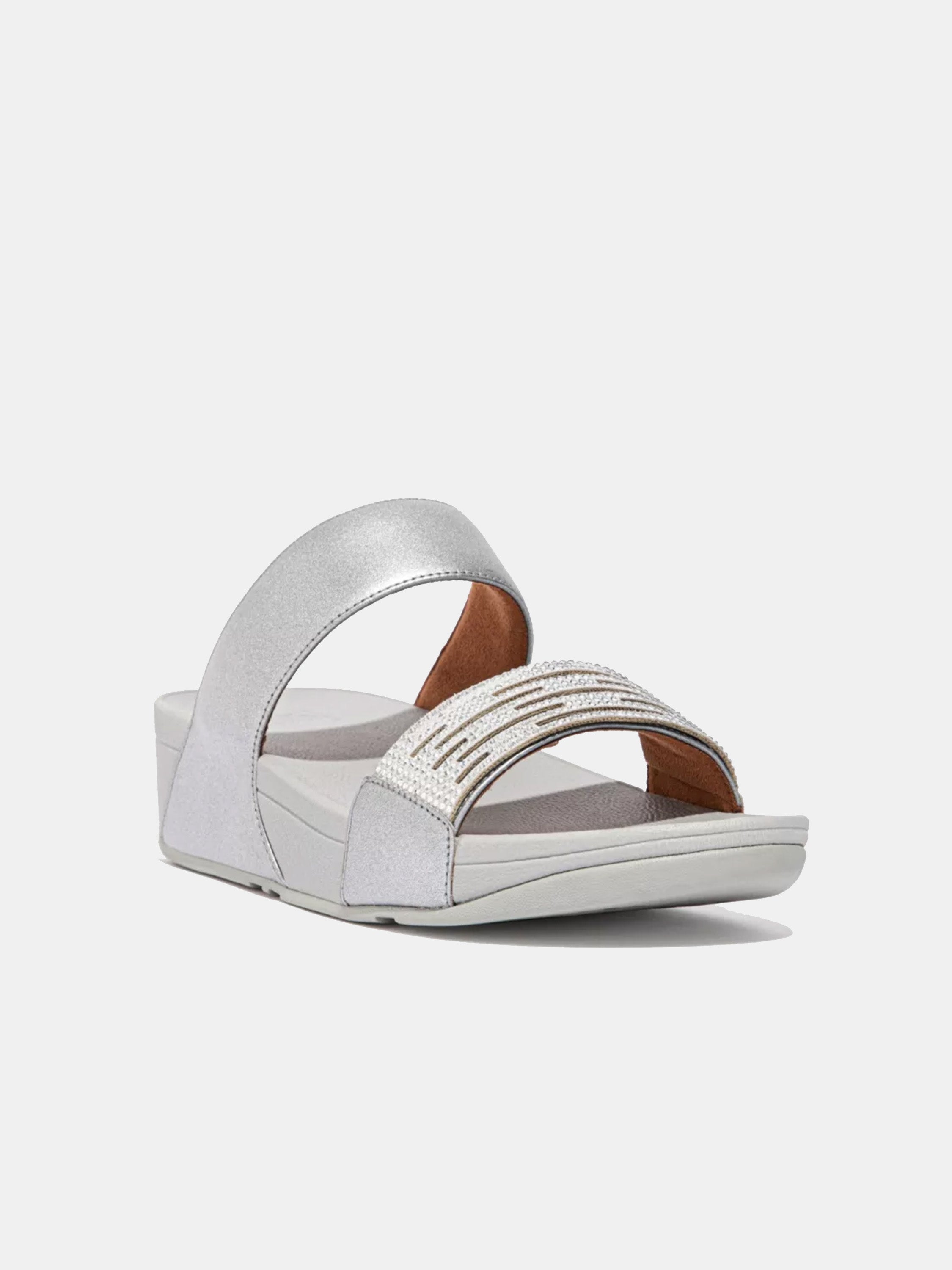 Fitflop Women's Lulu Lasercrystal Leather Slides #color_Silver