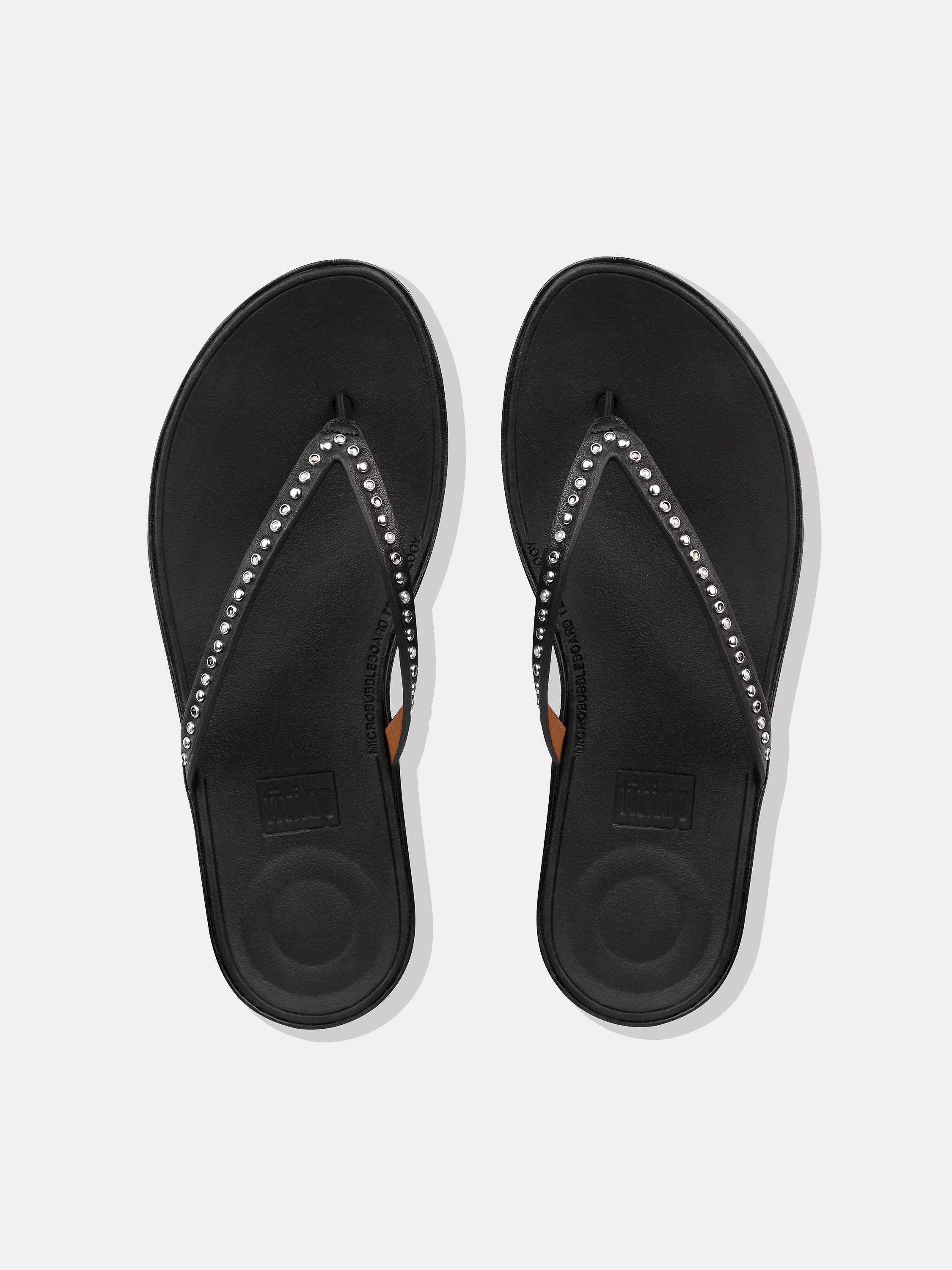 Fitflop Women's Linny Pearl Stud Leather Toe-Post Sandals #color_Black