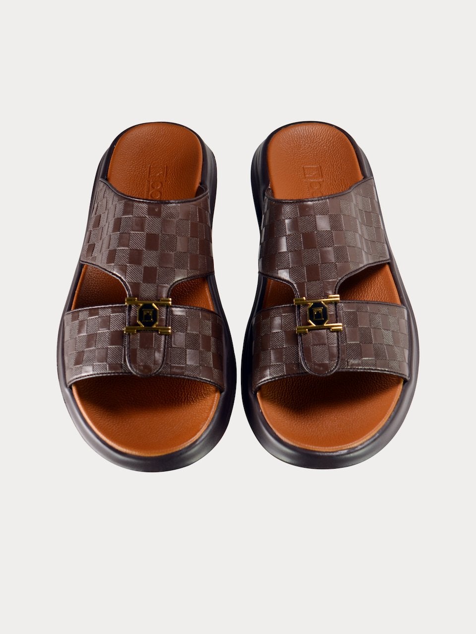 Barjeel Uno B197093 Check Detail Arabic Leather Sandals #color_Brown
