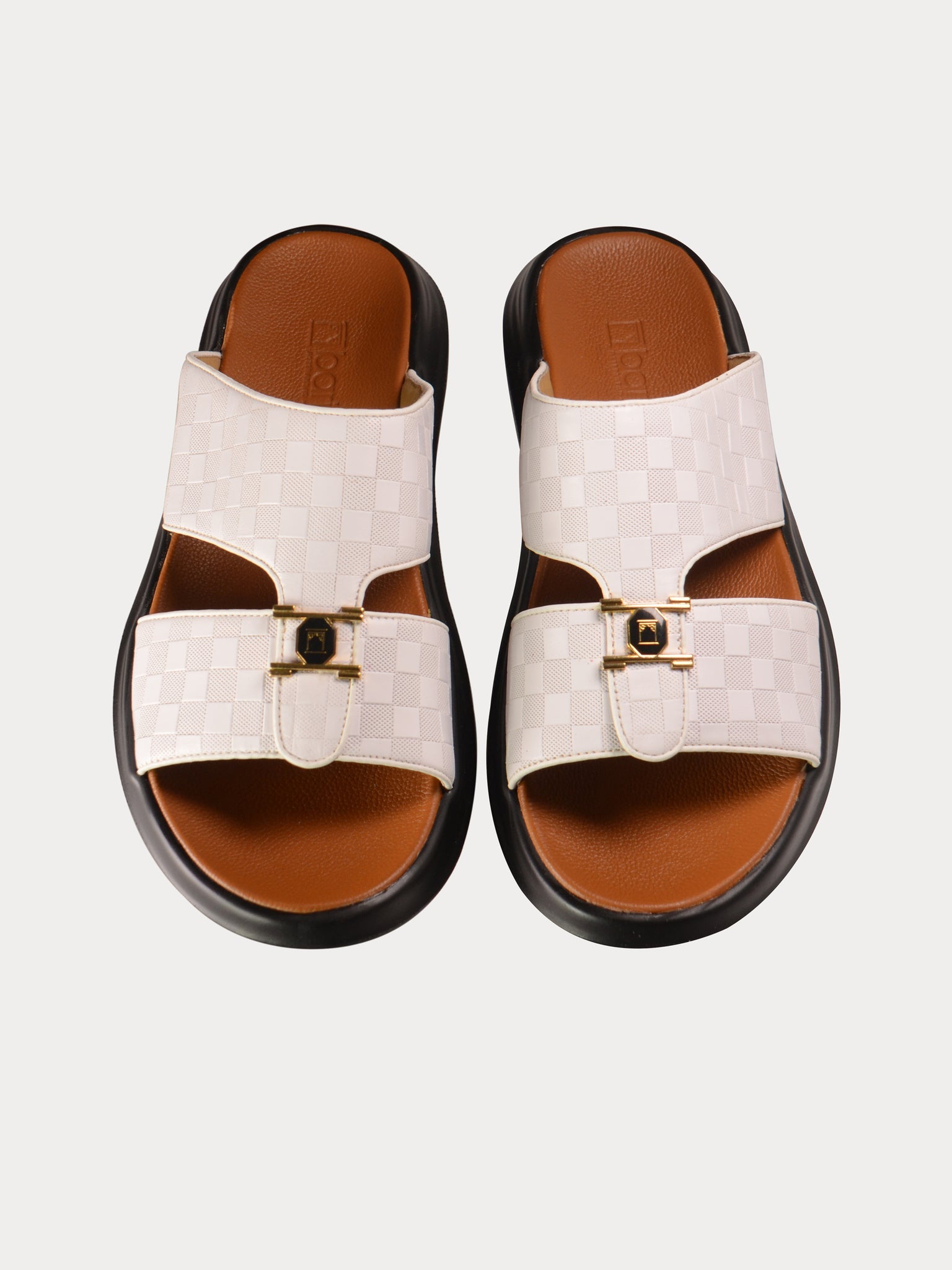 Barjeel Uno B197093 Check Detail Arabic Leather Sandals #color_White