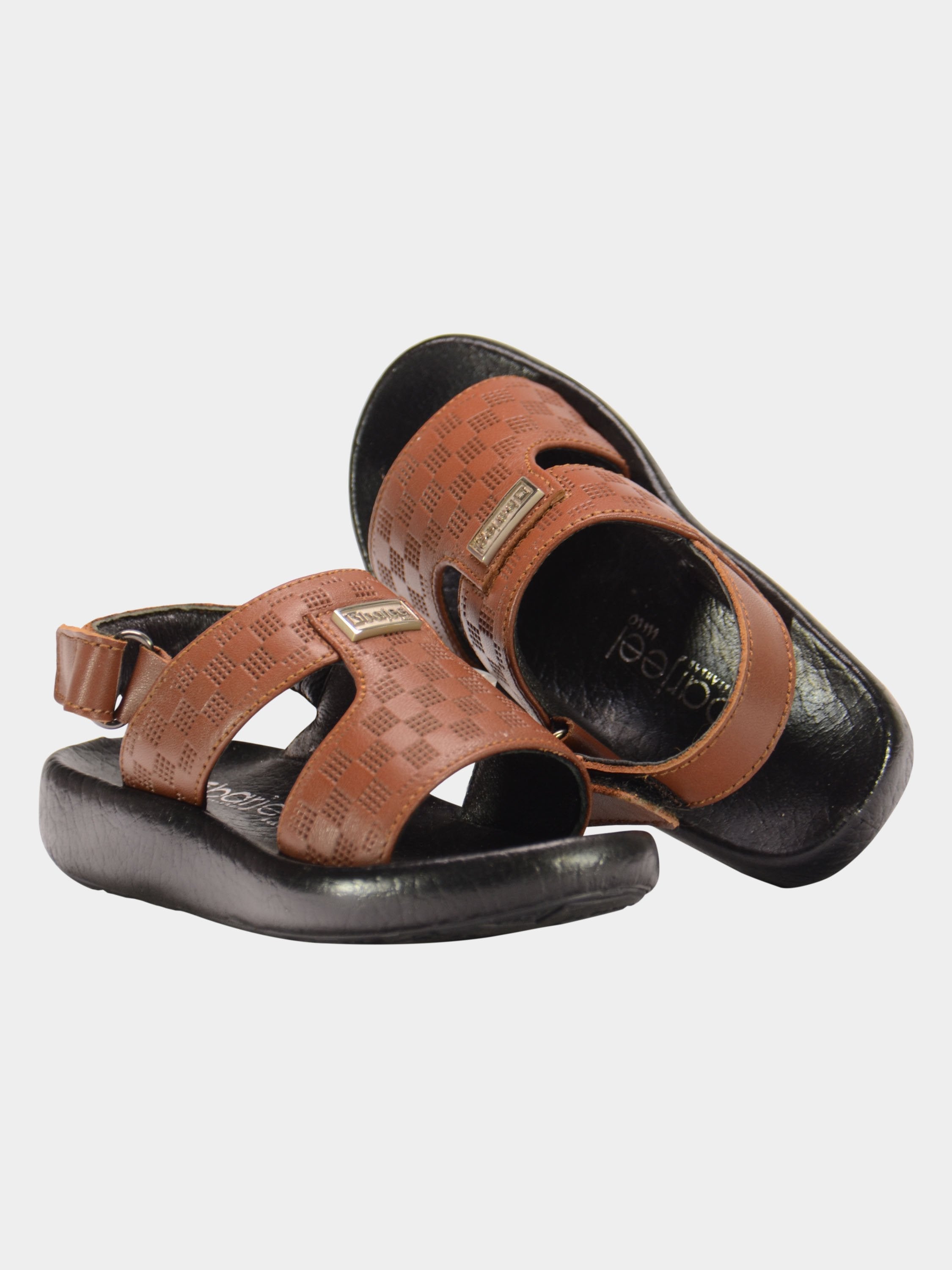 Barjeel Uno 2190510 Checked Slingback Arabic Leather Sandals #color_Brown