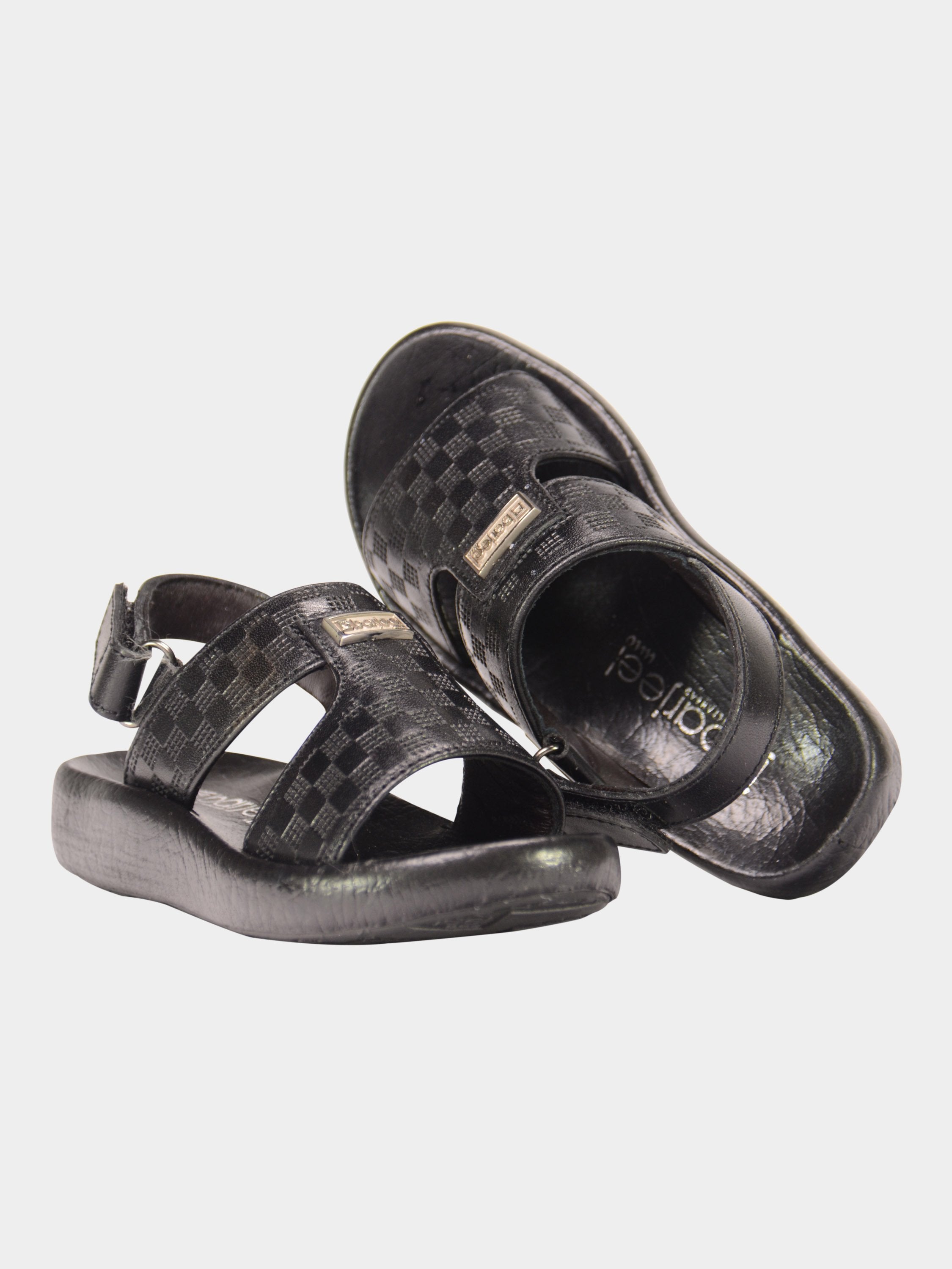 Barjeel Uno 2190510 Checked Slingback Arabic Leather Sandals #color_Black