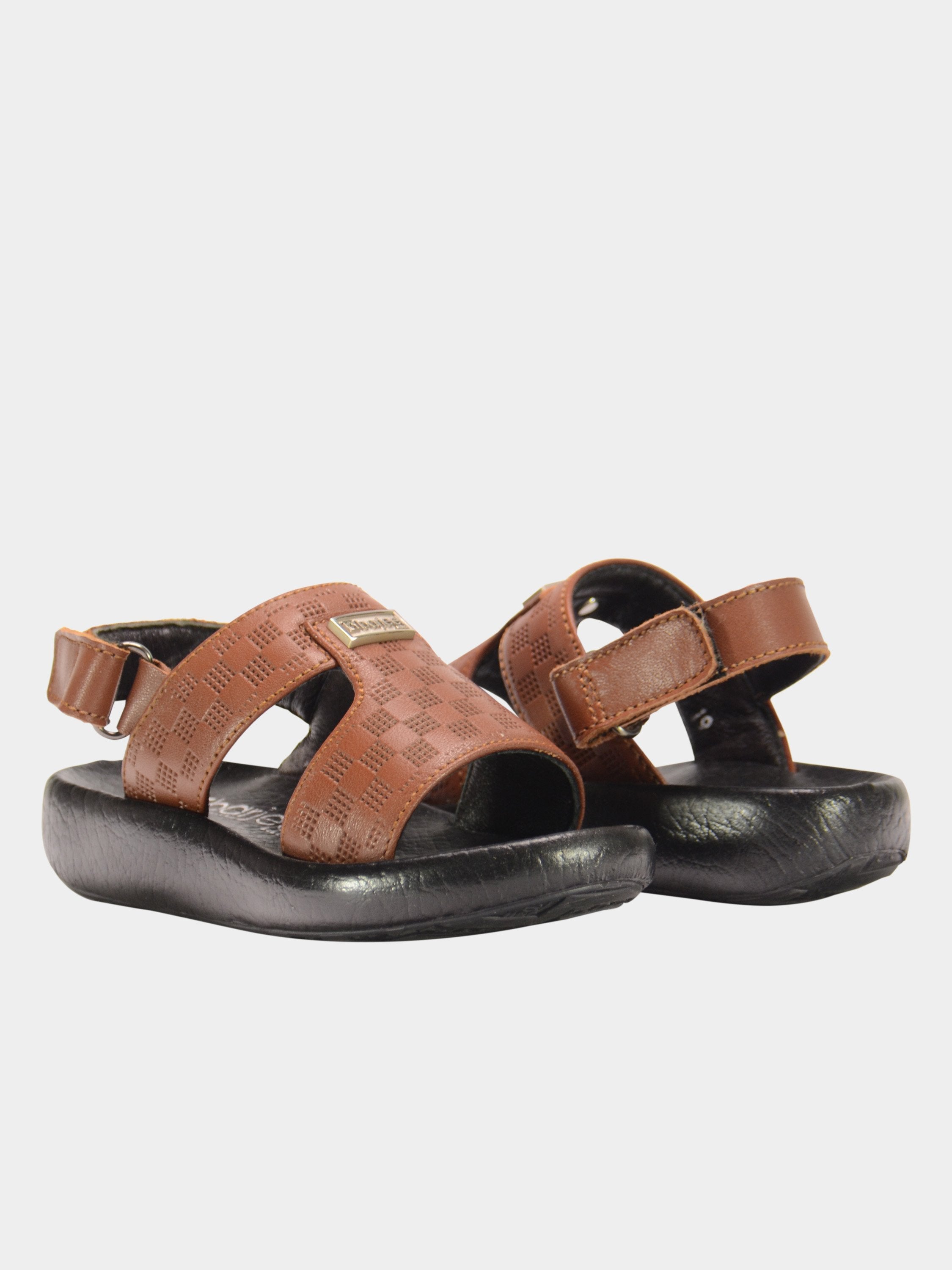 Barjeel Uno 2190510 Checked Slingback Arabic Leather Sandals #color_Brown