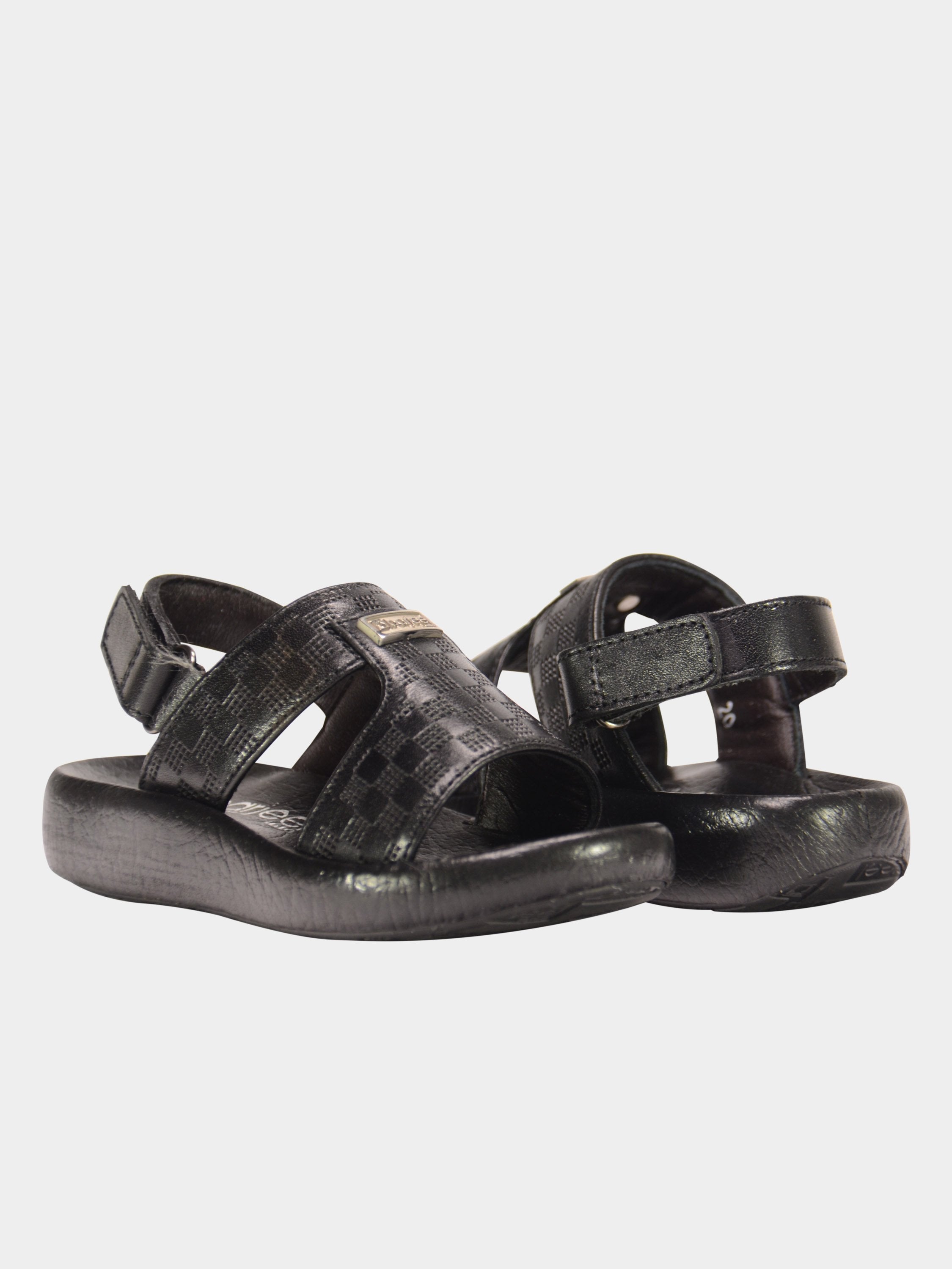 Barjeel Uno 2190510 Checked Slingback Arabic Leather Sandals #color_Black