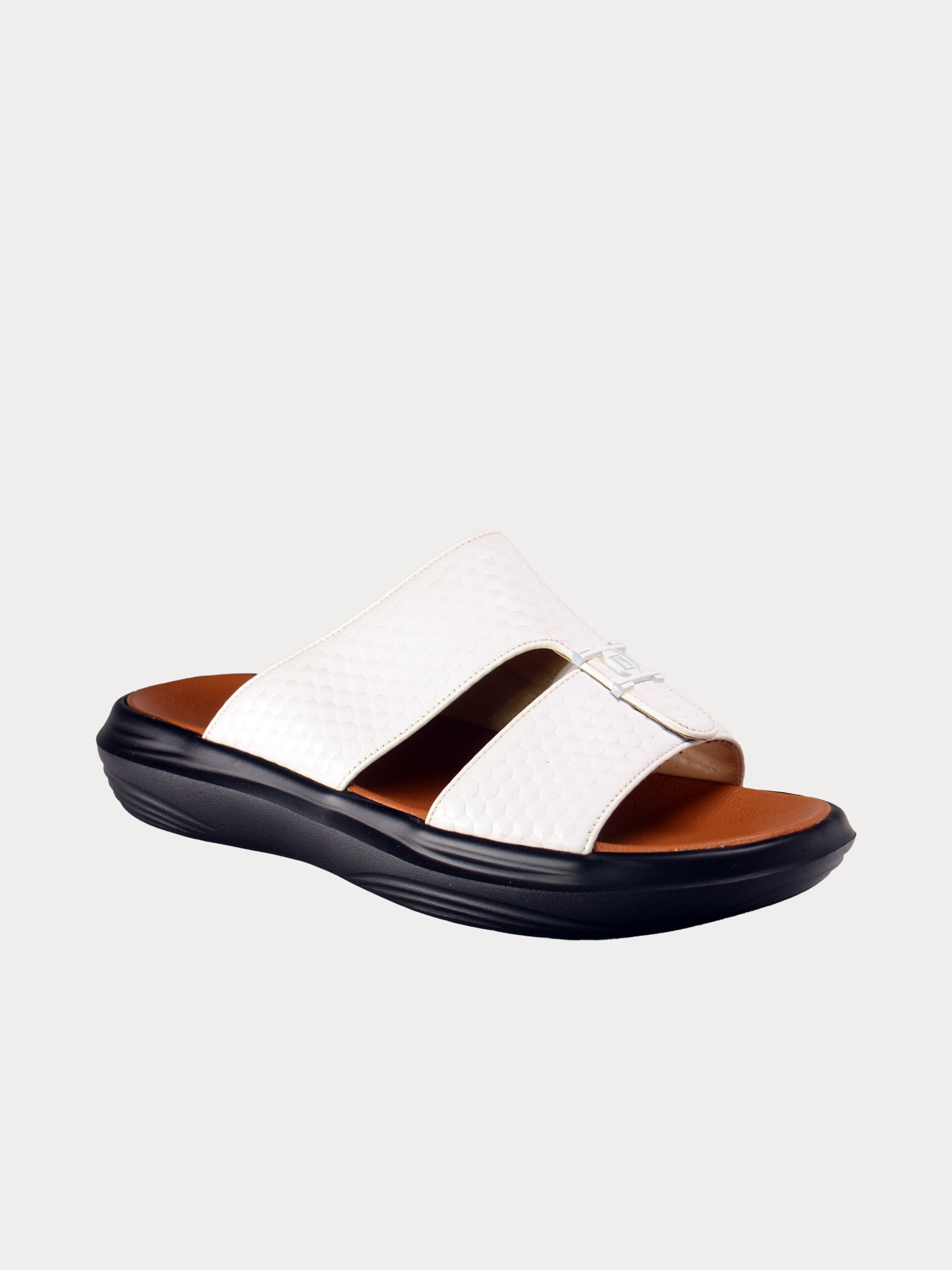 Barjeel Uno B197091 Chevron Detailed Arabic Leather Sandals #color_White