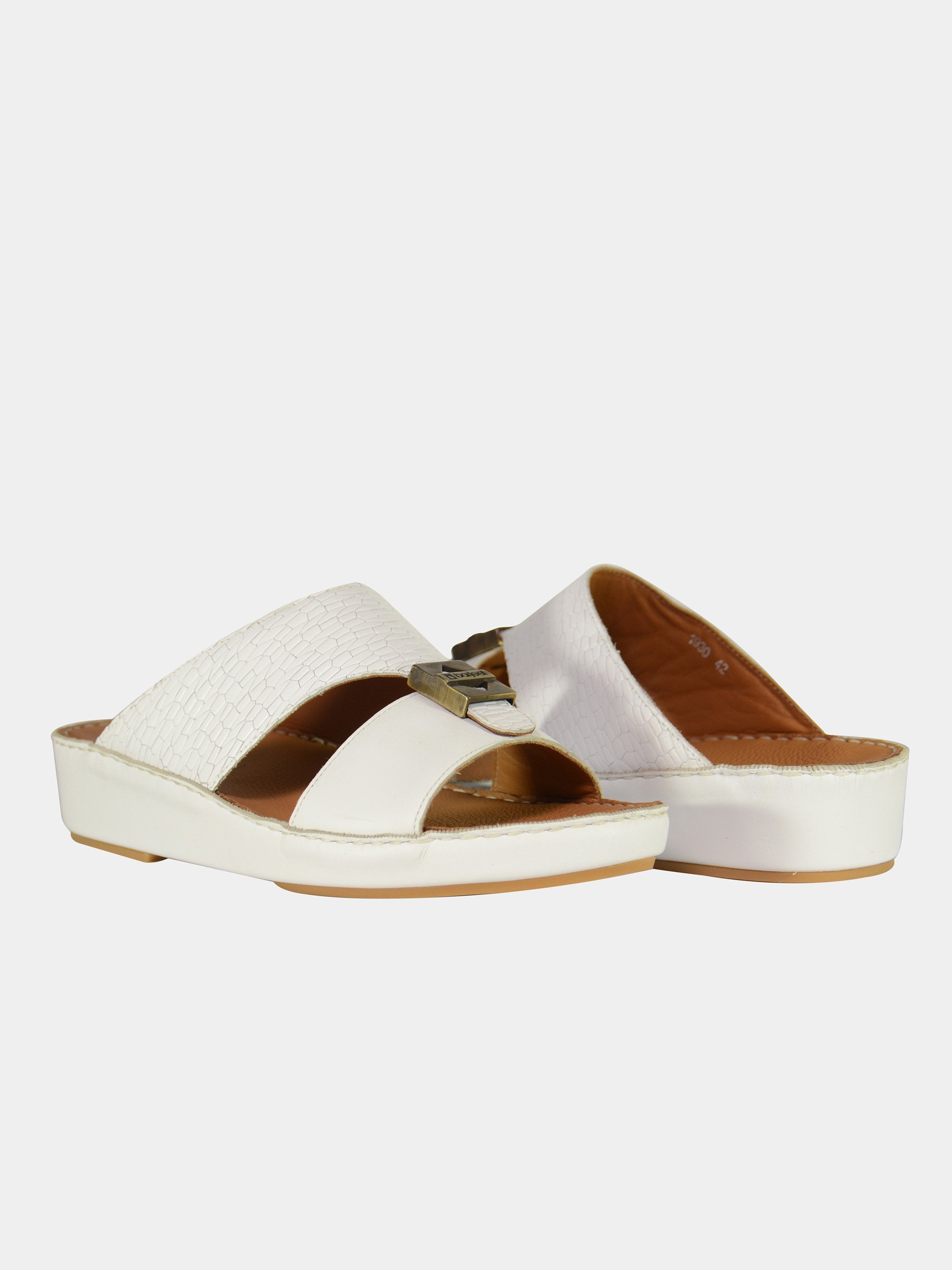 Barjeel Uno 001930 Croc Effect Arabic Leather Sandals #color_White