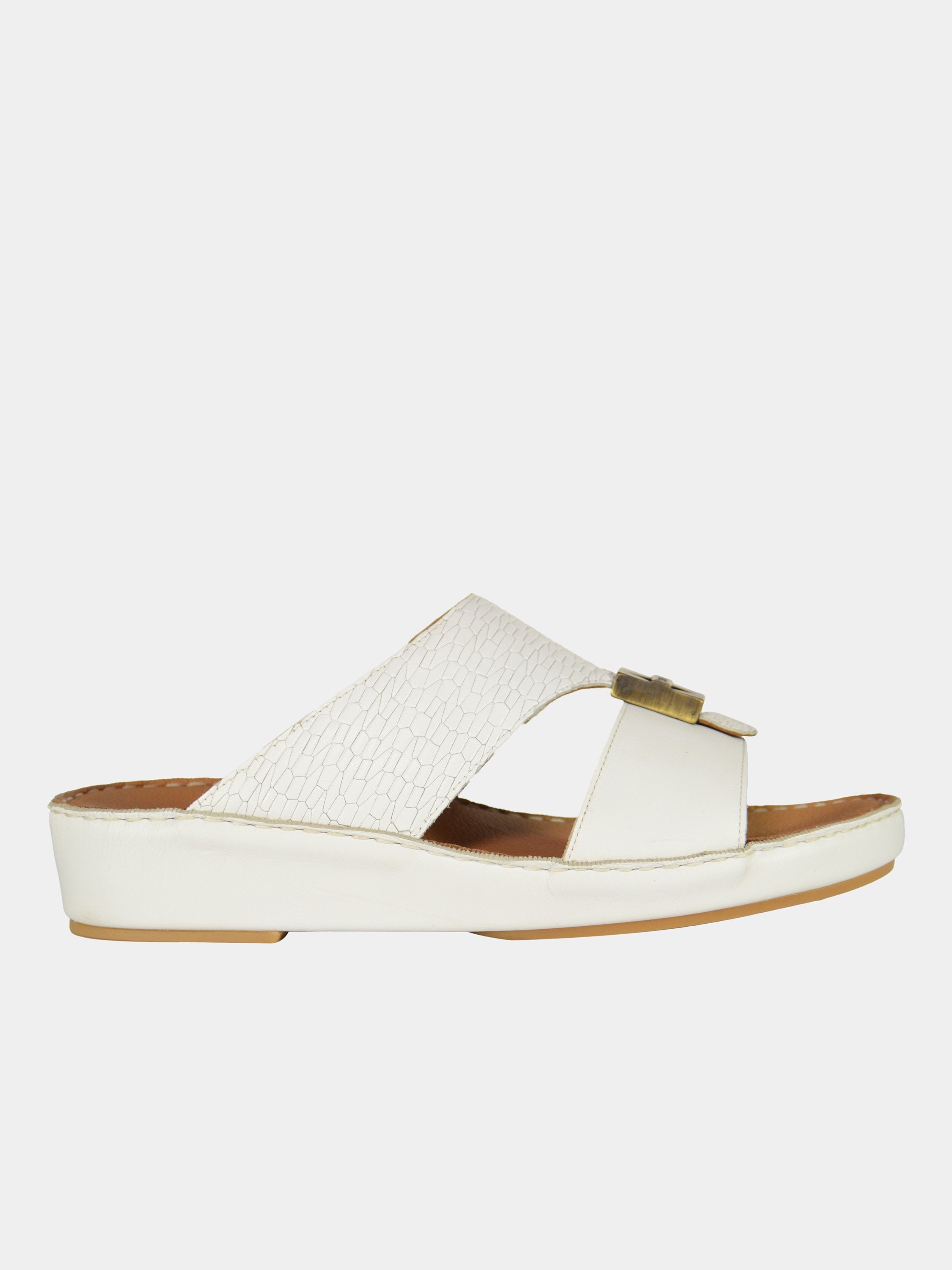 Barjeel Uno 001930 Croc Effect Arabic Leather Sandals #color_White