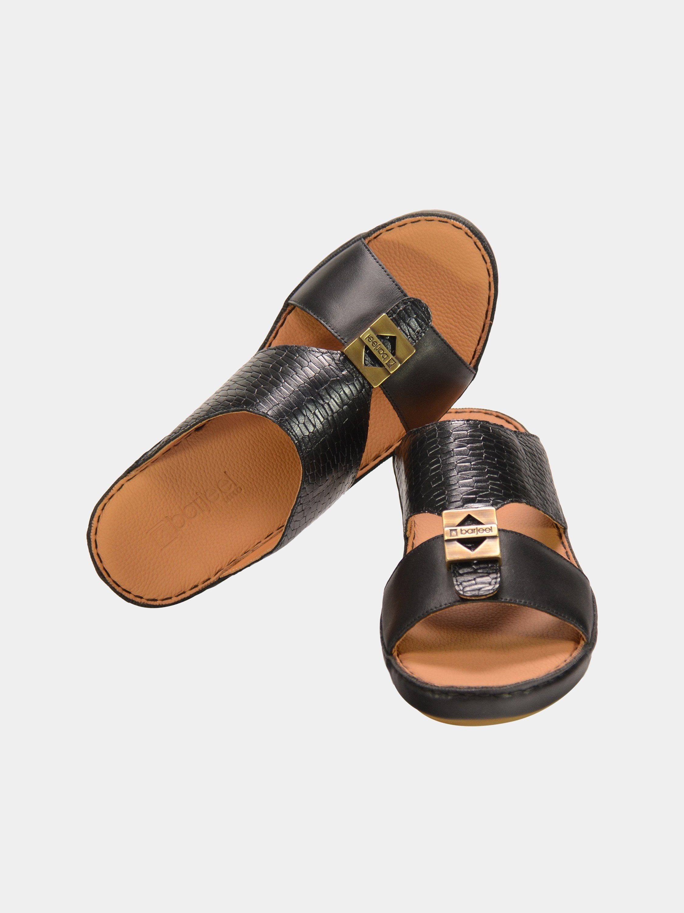 Barjeel Uno 001930 Croc Effect Arabic Leather Sandals #color_Black