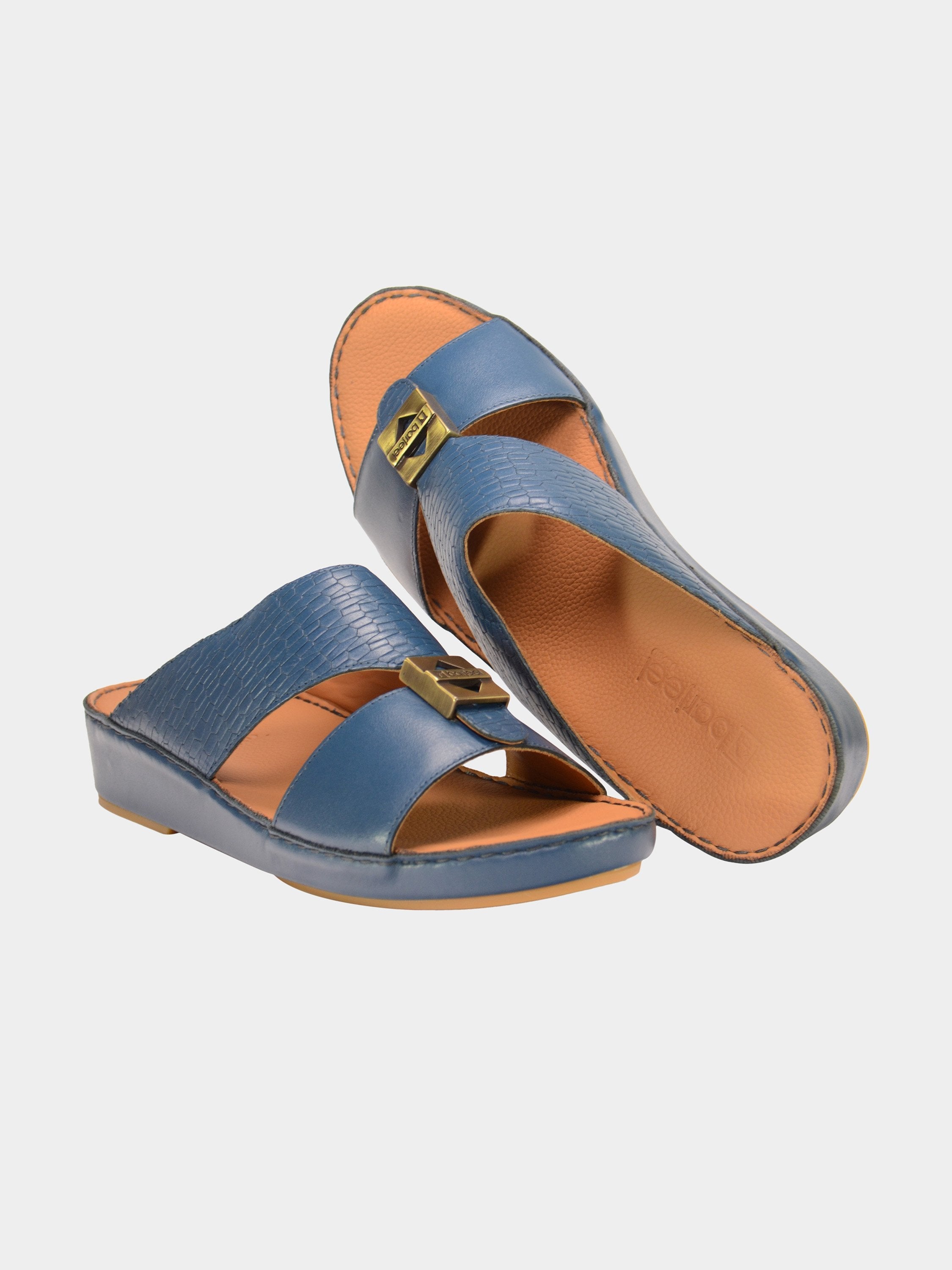 Barjeel Uno 001930 Croc Effect Arabic Leather Sandals #color_Blue