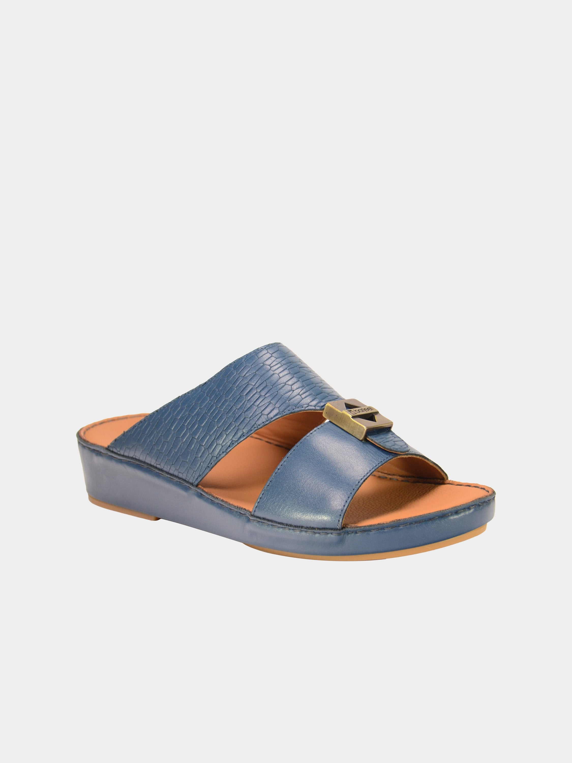 Barjeel Uno 001930 Croc Effect Arabic Leather Sandals #color_Blue