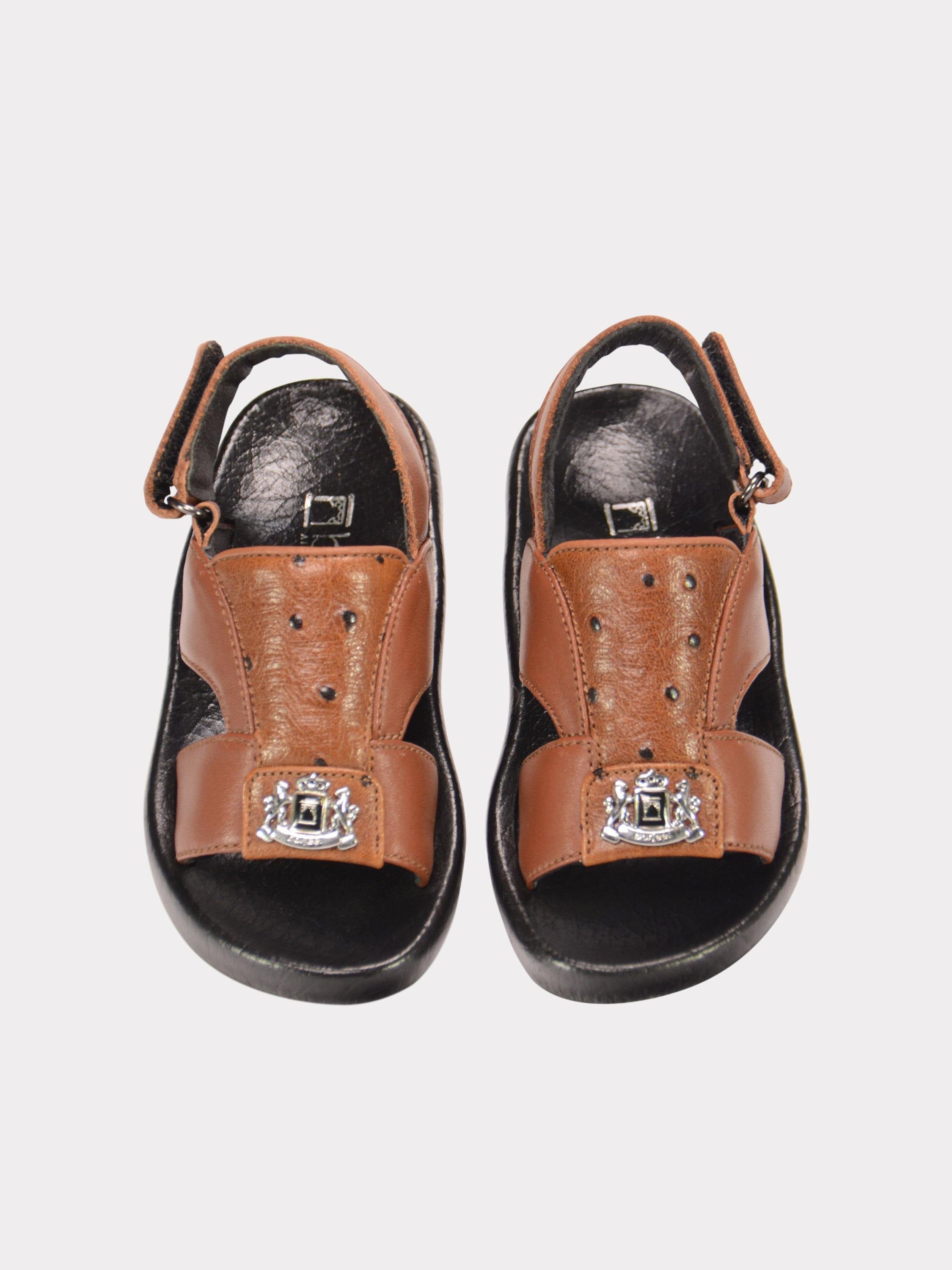 Barjeel Uno 2190600 Croc Effect Slingback Arabic Leather Sandals #color_Brown