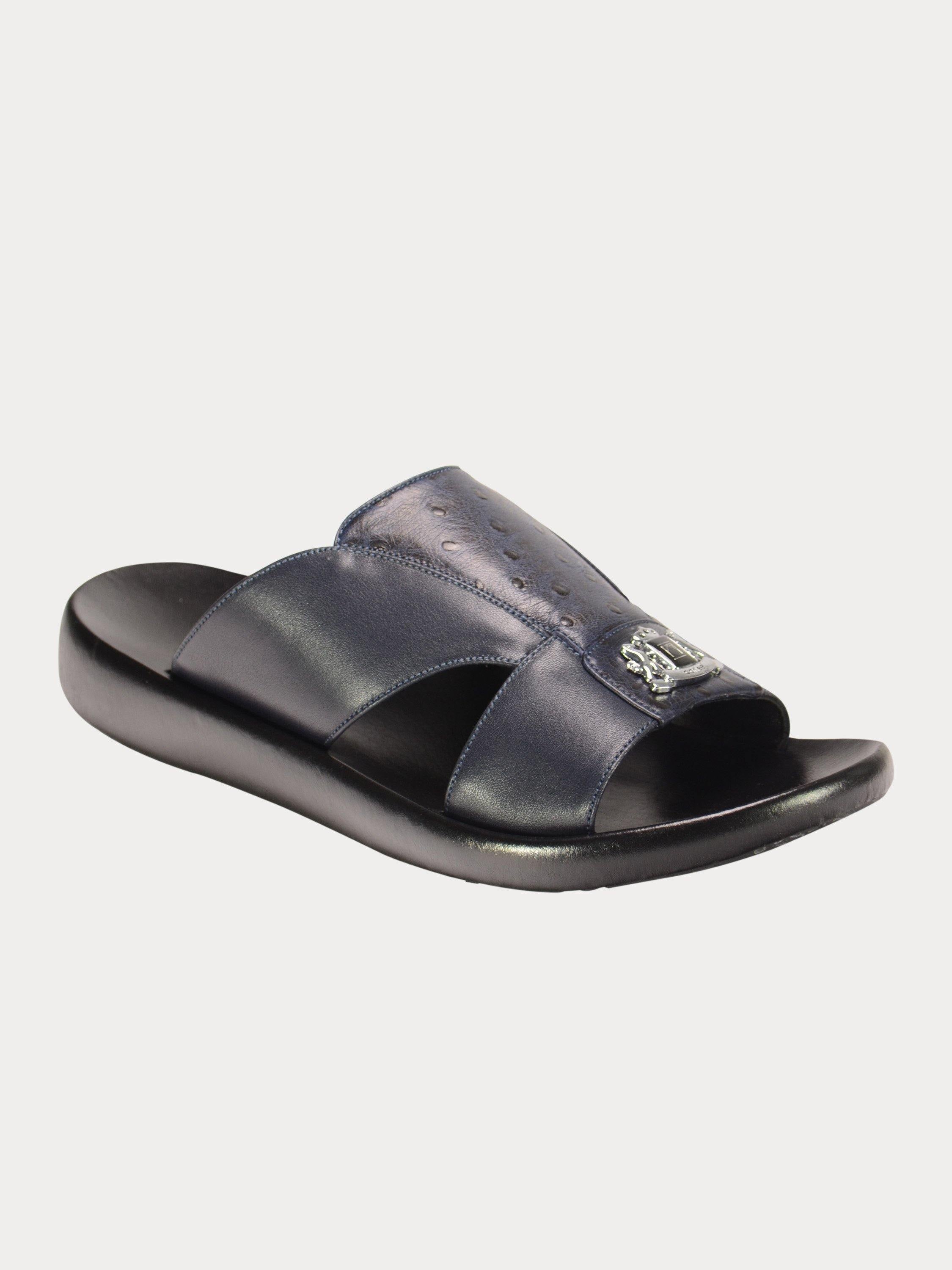Barjeel Uno 3190600 Croc Pattern Strip Arabic Leather Sandals #color_Navy