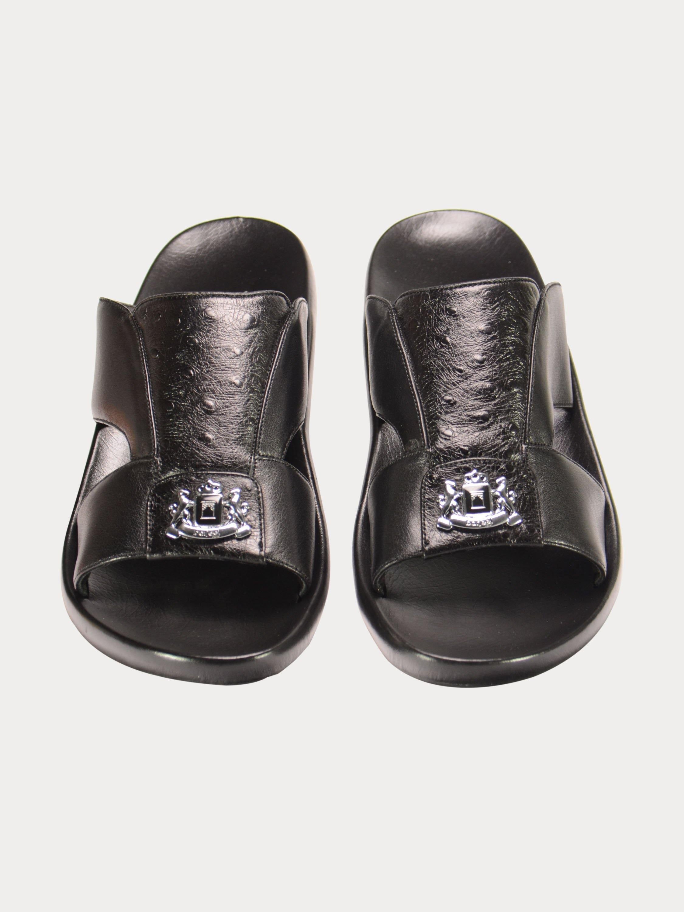 Barjeel Uno 3190600 Croc Pattern Strip Arabic Leather Sandals #color_Black