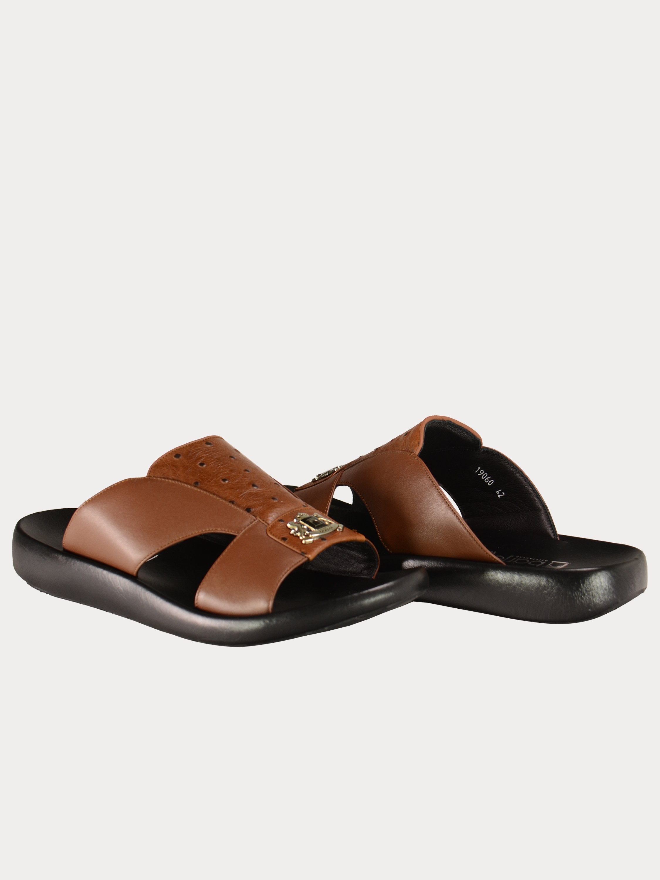 Barjeel Uno 3190600 Croc Pattern Strip Arabic Leather Sandals #color_Brown