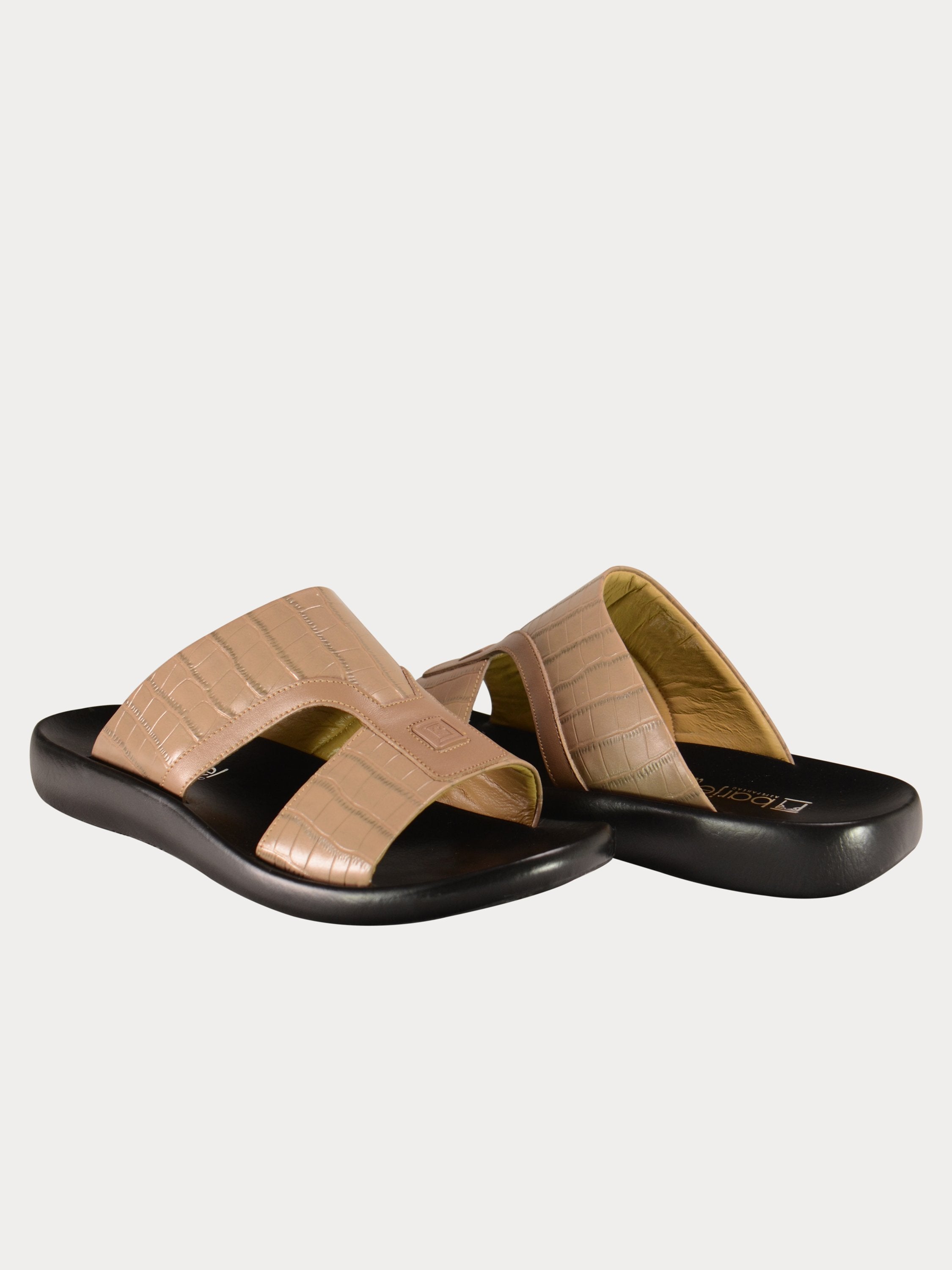 Barjeel Uno A197071 Croco Arabic Leather Sandals #color_Beige