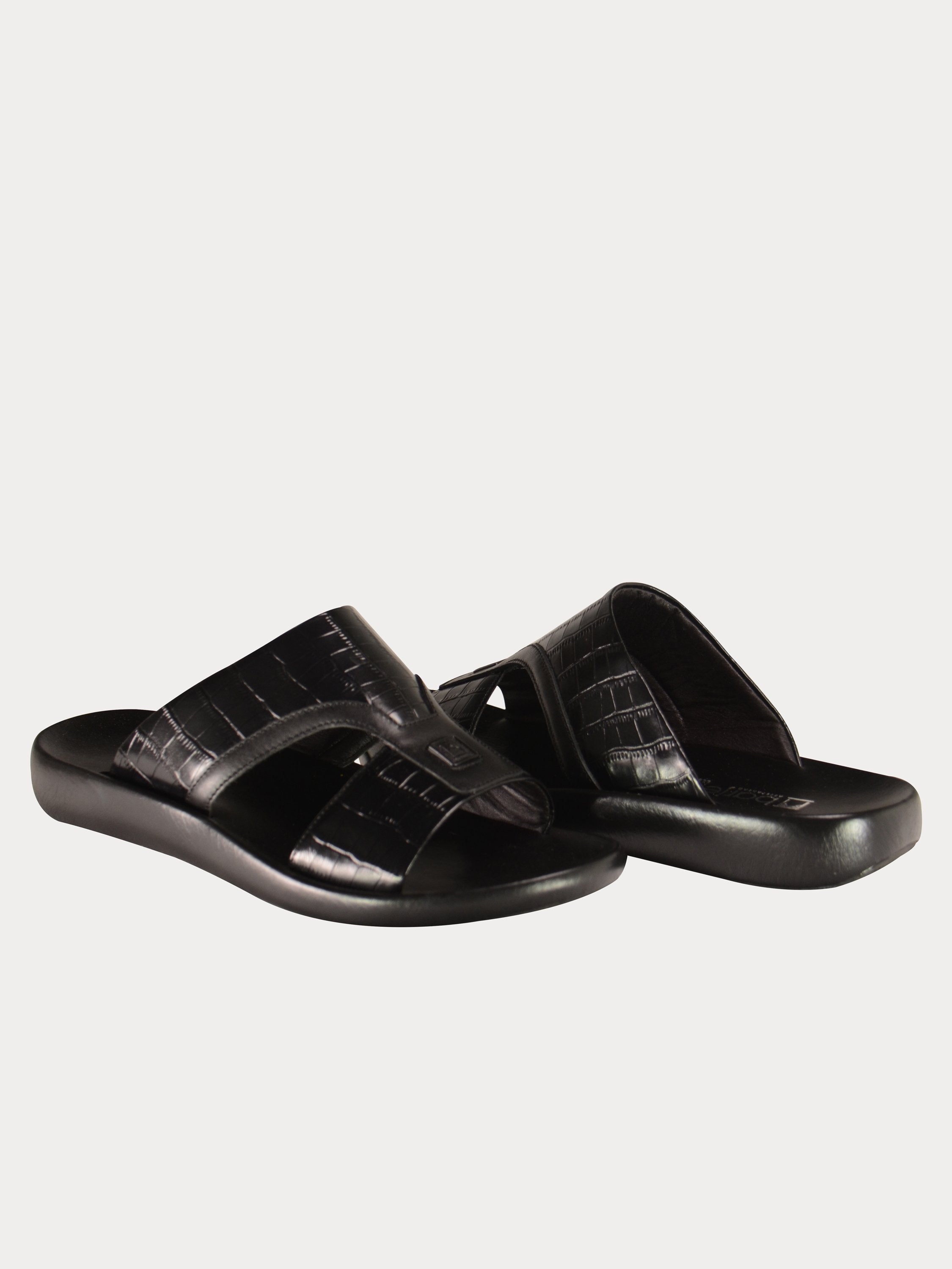 Barjeel Uno A197071 Croco Arabic Leather Sandals #color_Black
