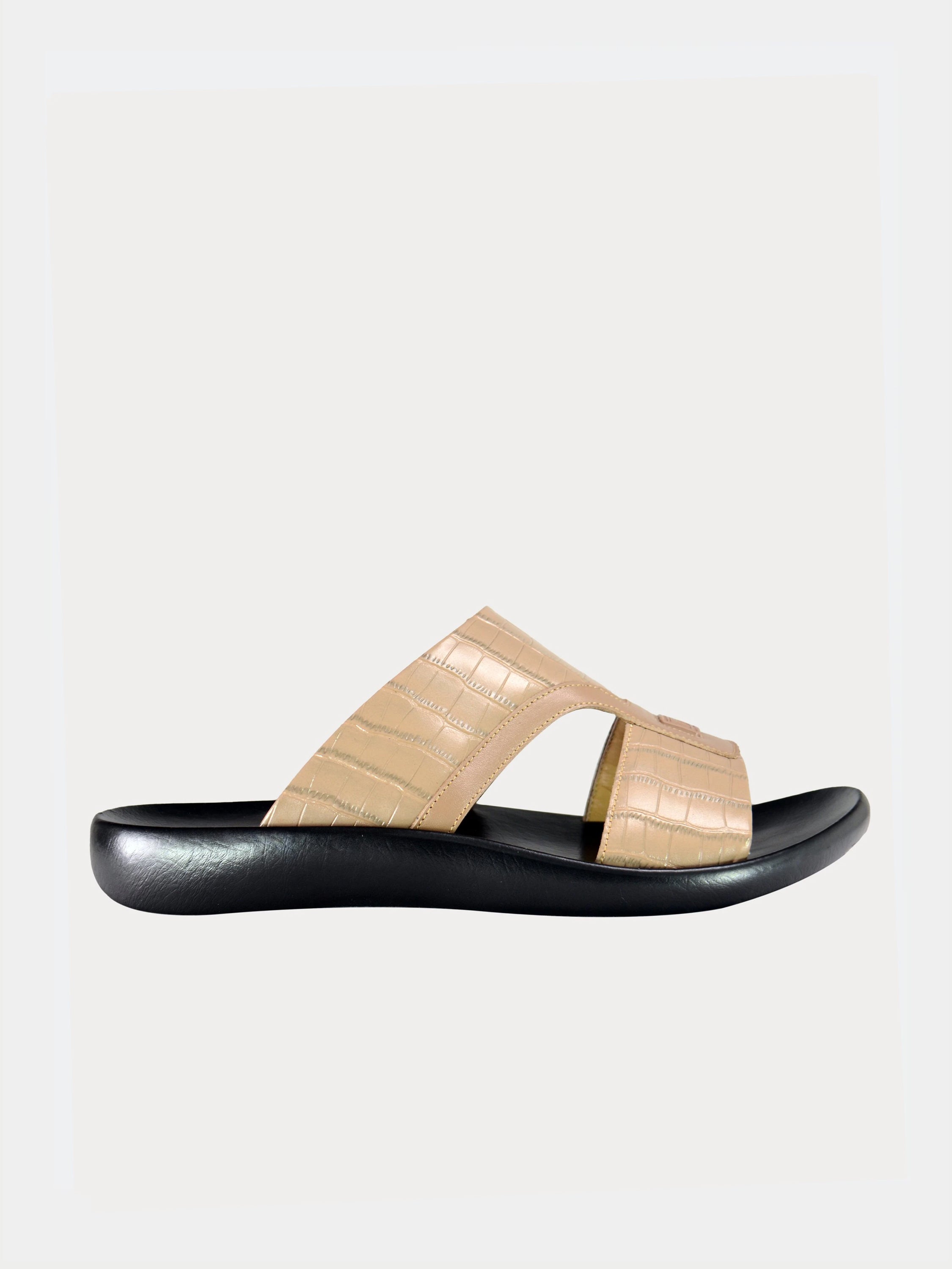 Barjeel Uno A197071 Croco Arabic Leather Sandals #color_Beige