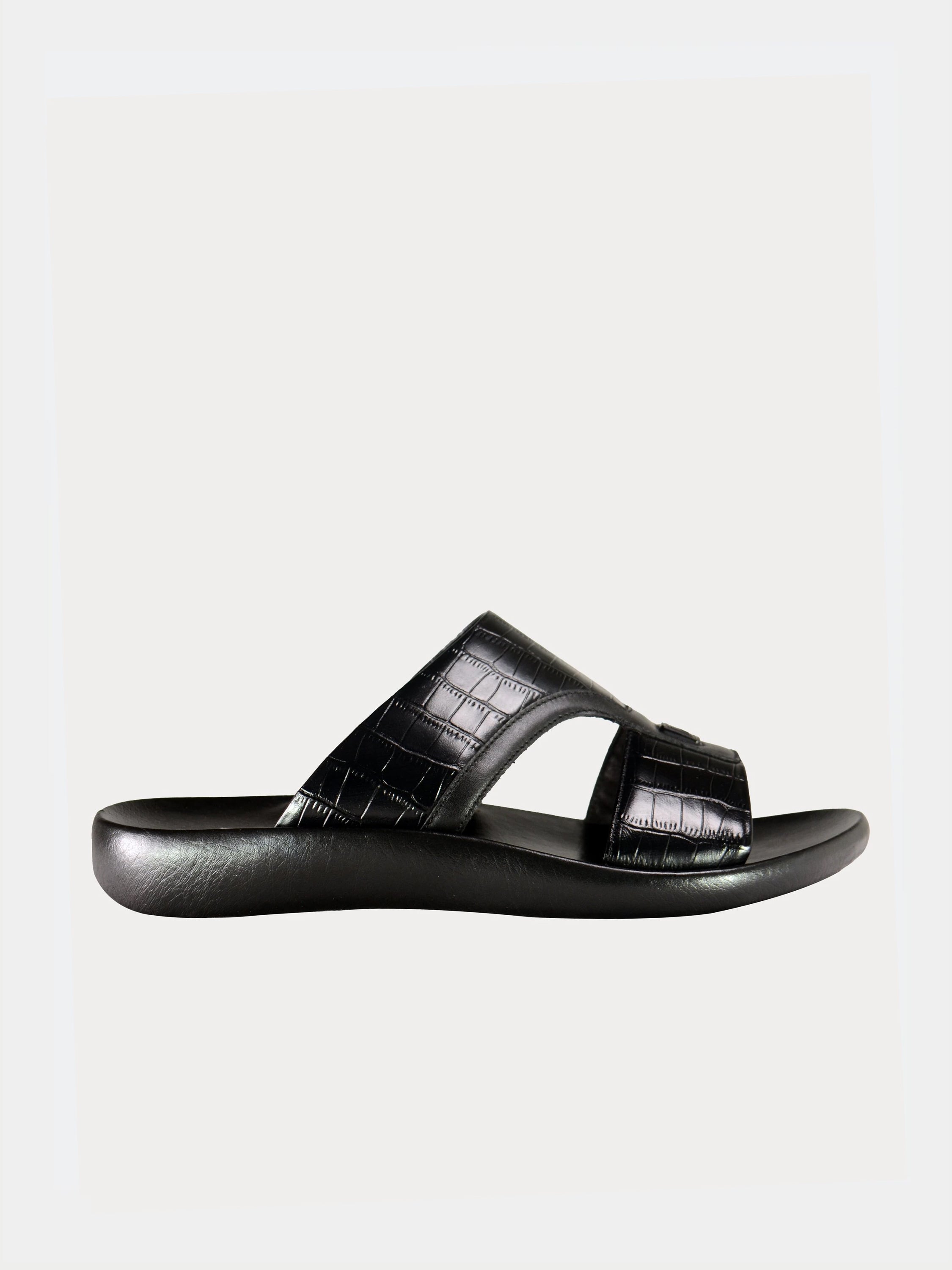 Barjeel Uno A197071 Croco Arabic Leather Sandals #color_Black