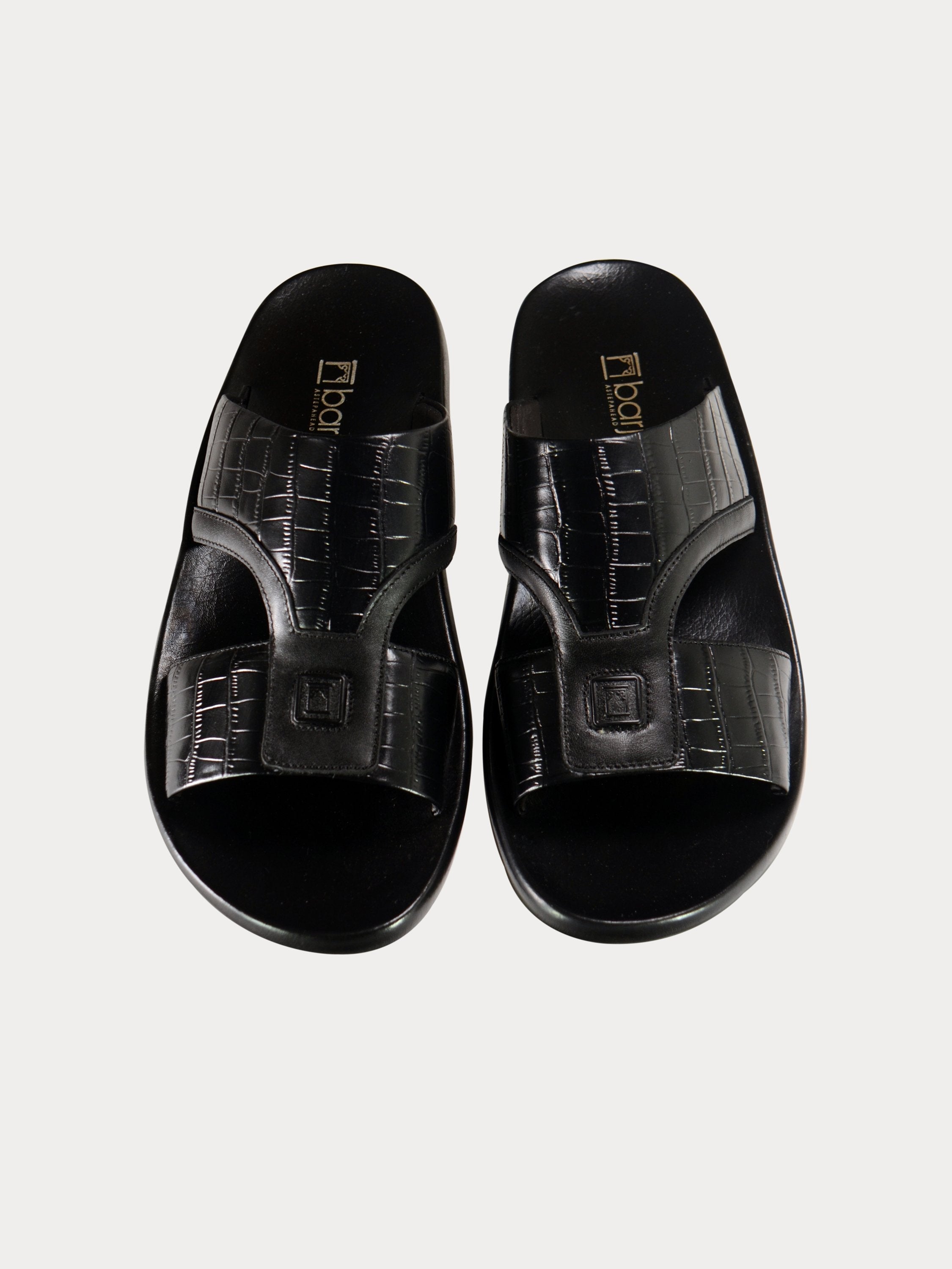 Barjeel Uno A197071 Croco Arabic Leather Sandals #color_Black
