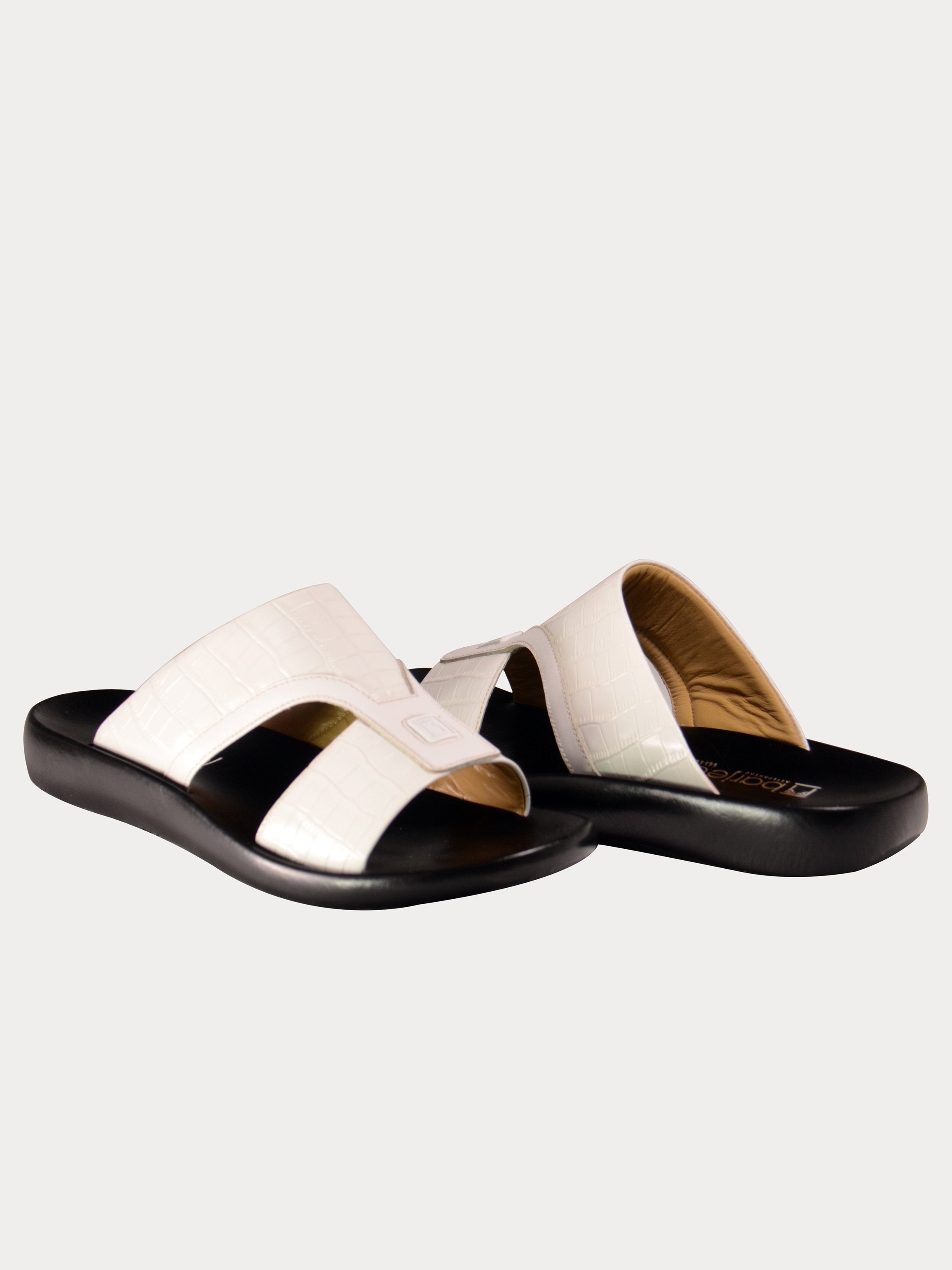 Barjeel Uno A197071 Croco Arabic Leather Sandals #color_White