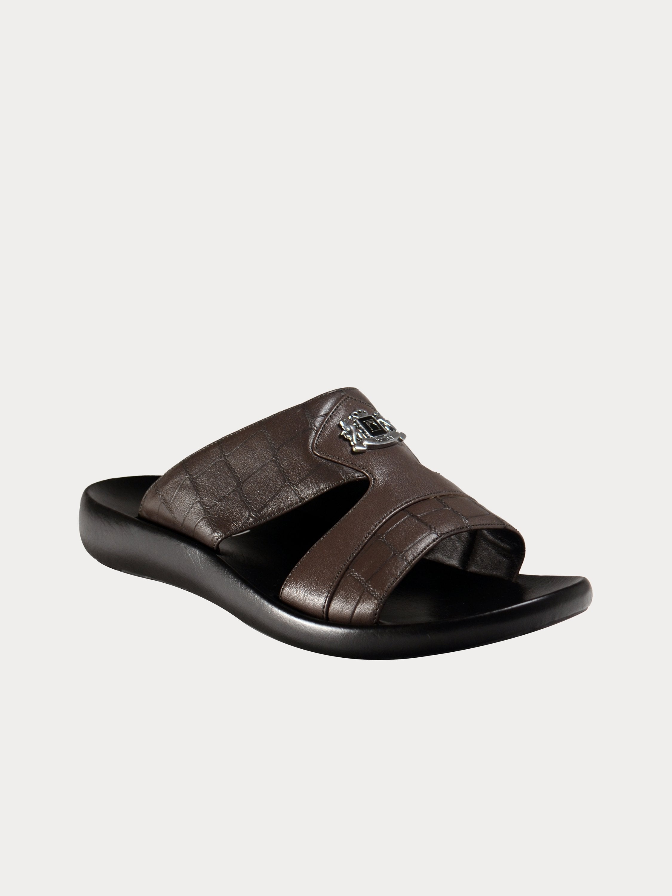 Barjeel Uno A197121 Croco Detailed Arabic Leather Sandals #color_Grey