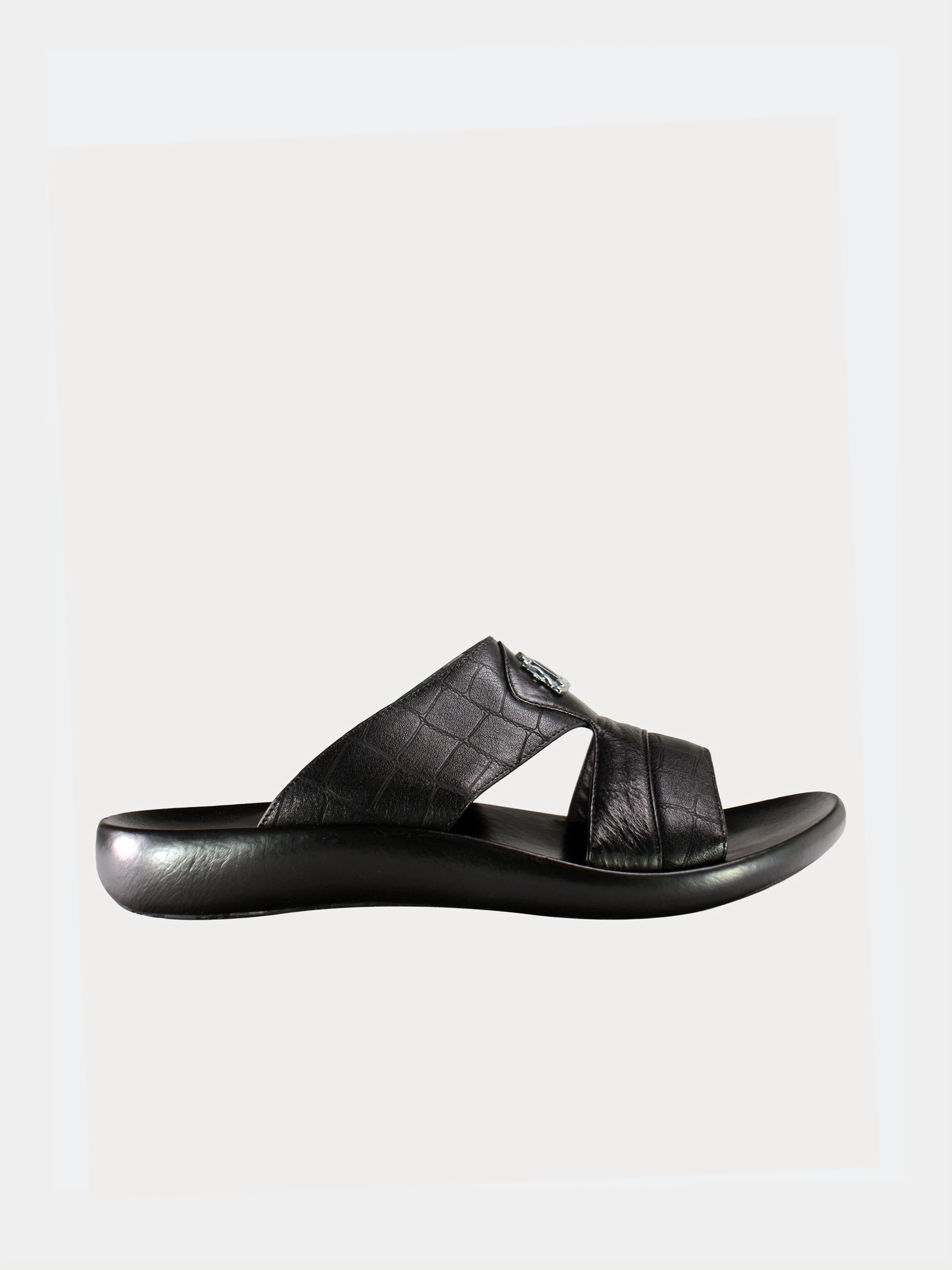 Barjeel Uno A197121 Croco Detailed Arabic Leather Sandals #color_Black