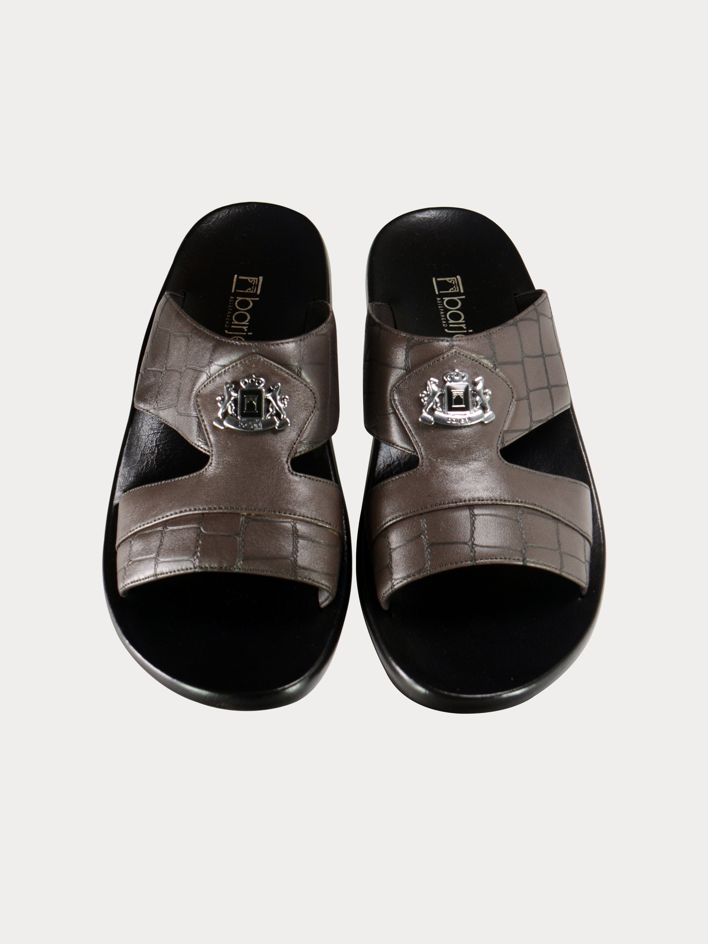 Barjeel Uno A197121 Croco Detailed Arabic Leather Sandals #color_Grey