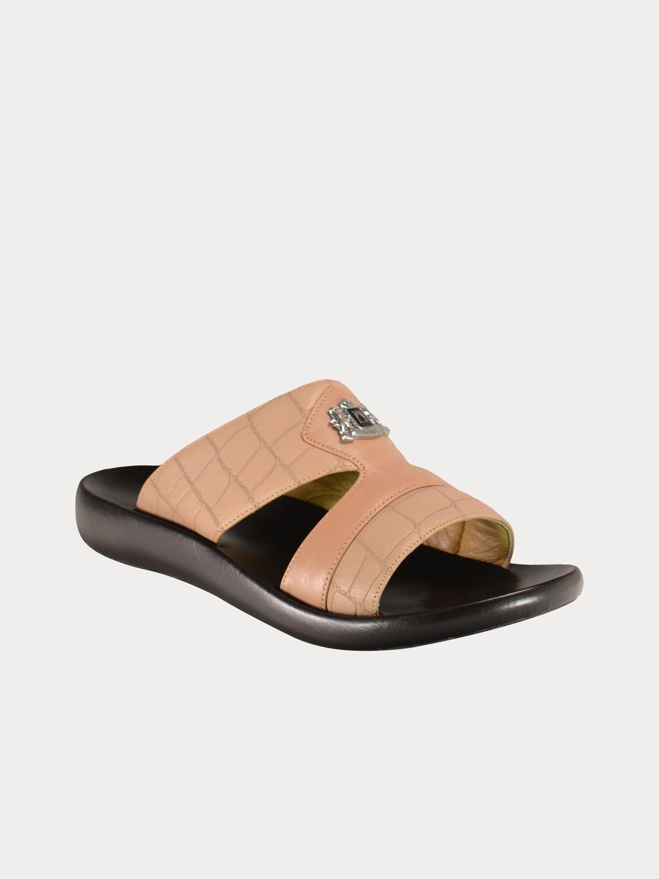 Barjeel Uno A197121 Croco Detailed Arabic Leather Sandals #color_Beige