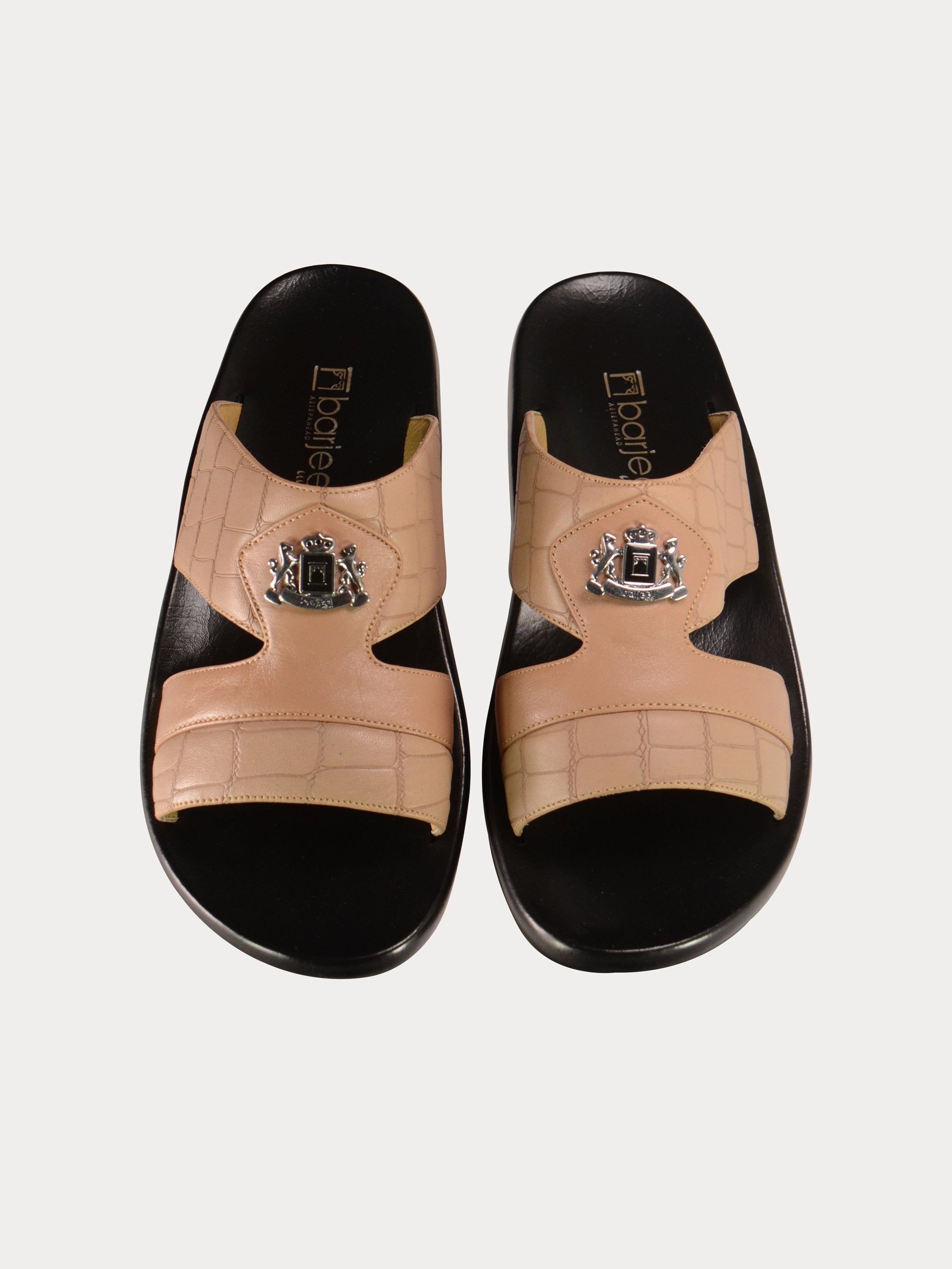 Barjeel Uno A197121 Croco Detailed Arabic Leather Sandals #color_Beige