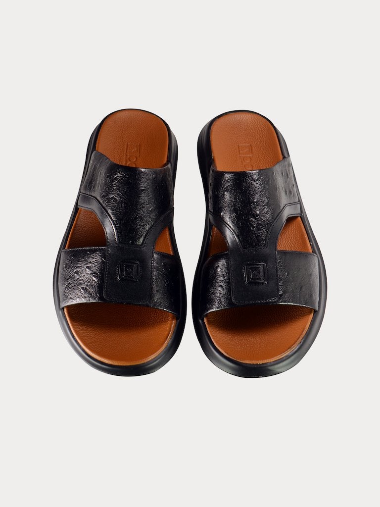 Barjeel Uno B197073 Croco Embossed Logo Arabic Sandals #color_Black