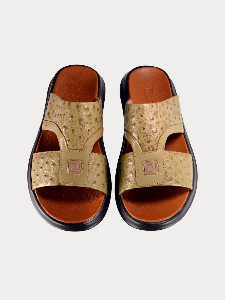 Barjeel Uno B197073 Croco Embossed Logo Arabic Sandals #color_Beige